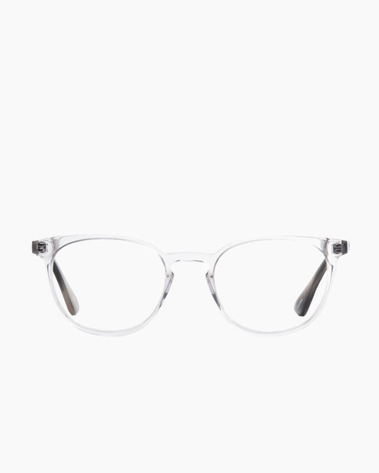 crystal plastic round eyeglasses by Evolve model Alexander, front view, lunettes de vue rond couleur cristal