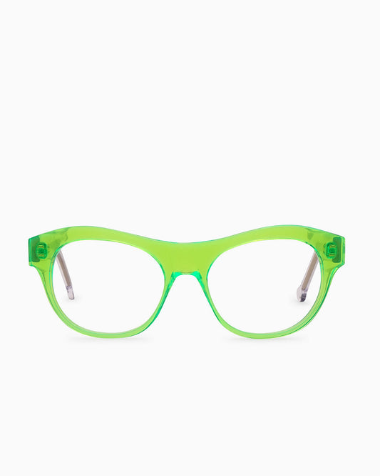 lime plastic oval eyeglasses by Marie-Sophie Dion model Millard, front view, lunettes de vue ovale couleur Lime