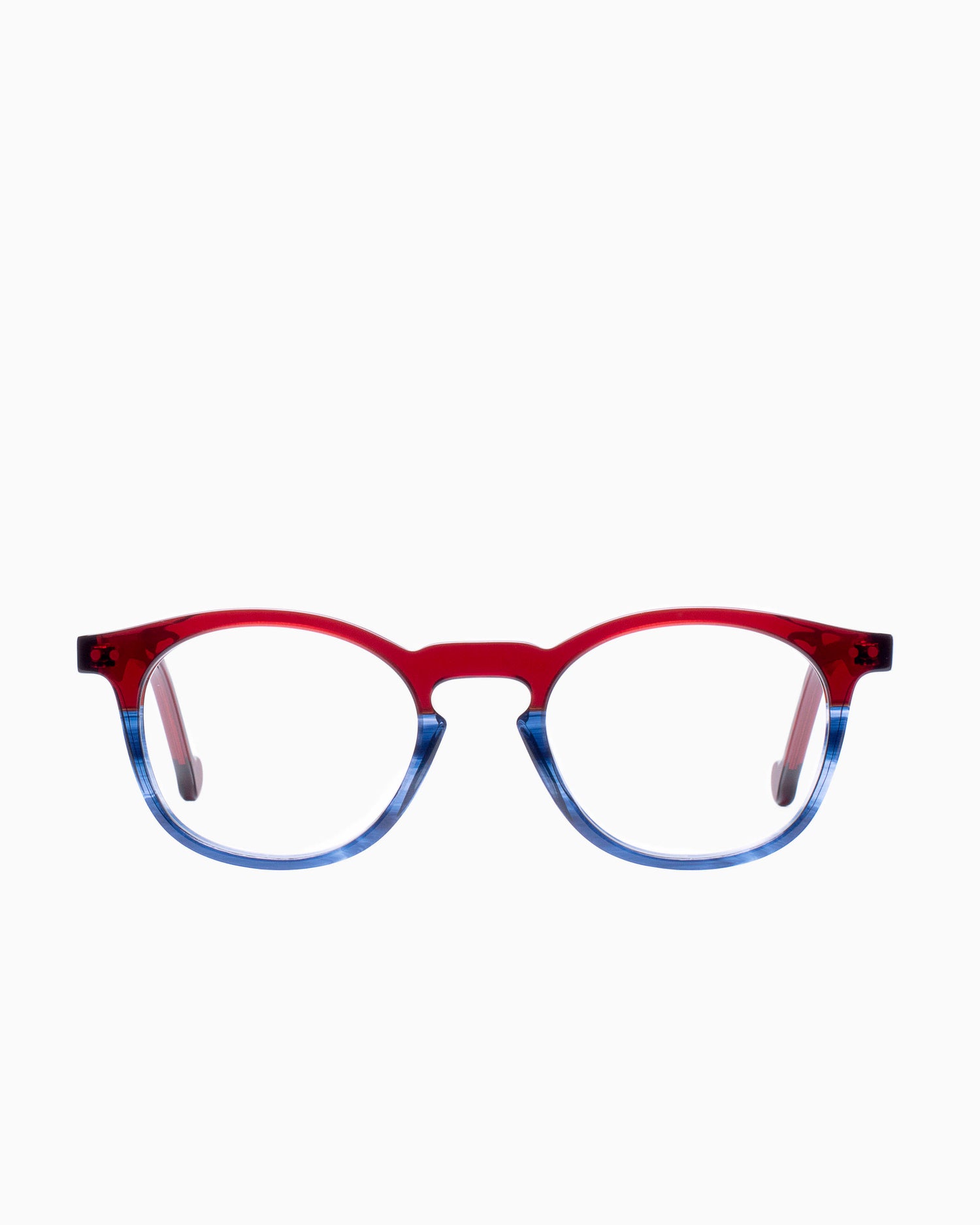 red plastic round eyeglasses by Anne et Valentin Kids model Milo, front view, lunettes de vue Rouge rond