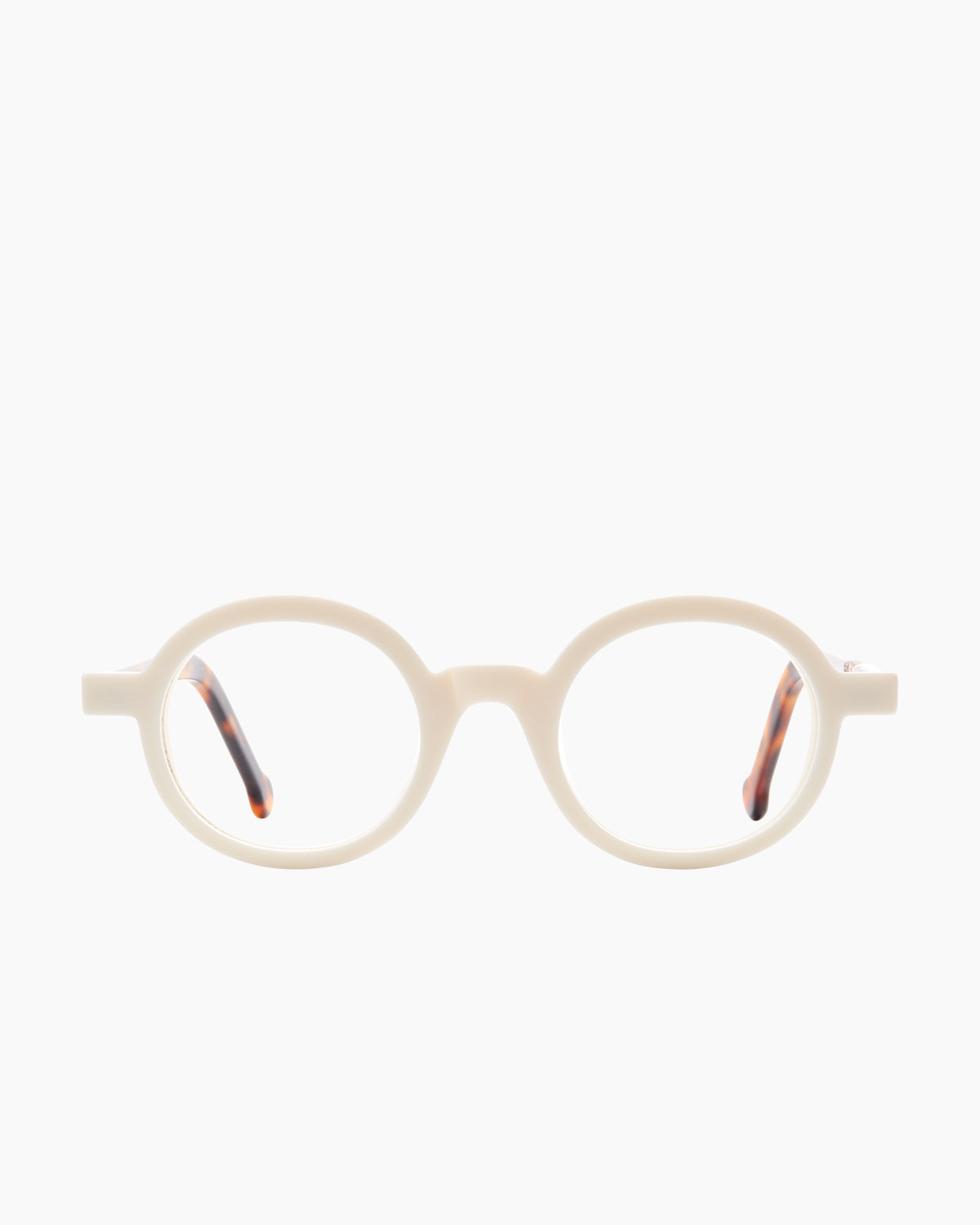 white plastic round eyeglasses by Marie-Sophie Dion model Kimpton, front view, lunettes de vue rond couleur blanc