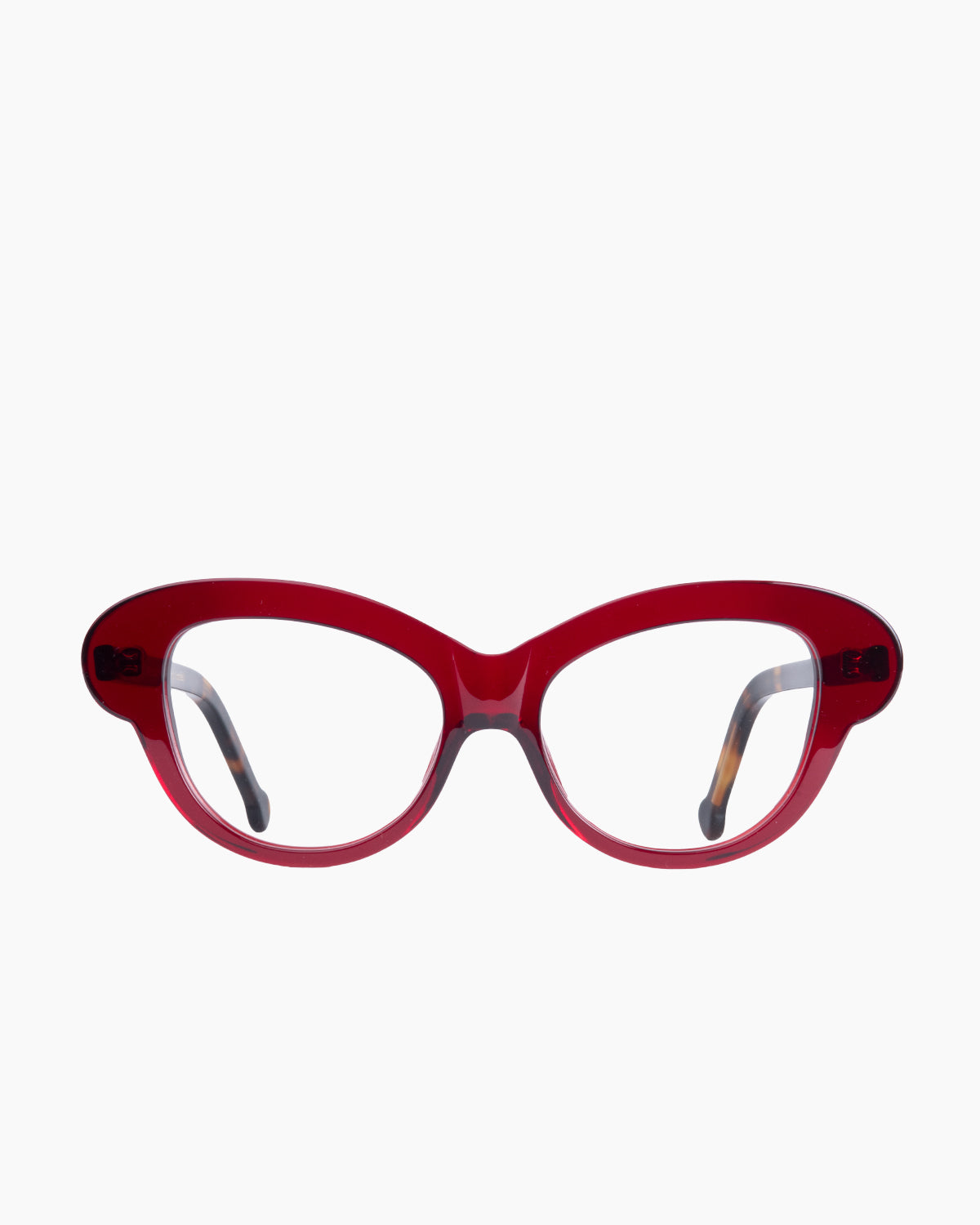 burgundy plastic butterfly eyeglasses by Marie-Sophie Dion model Perrier, front view, lunettes de vue papillon couleur bourgogne