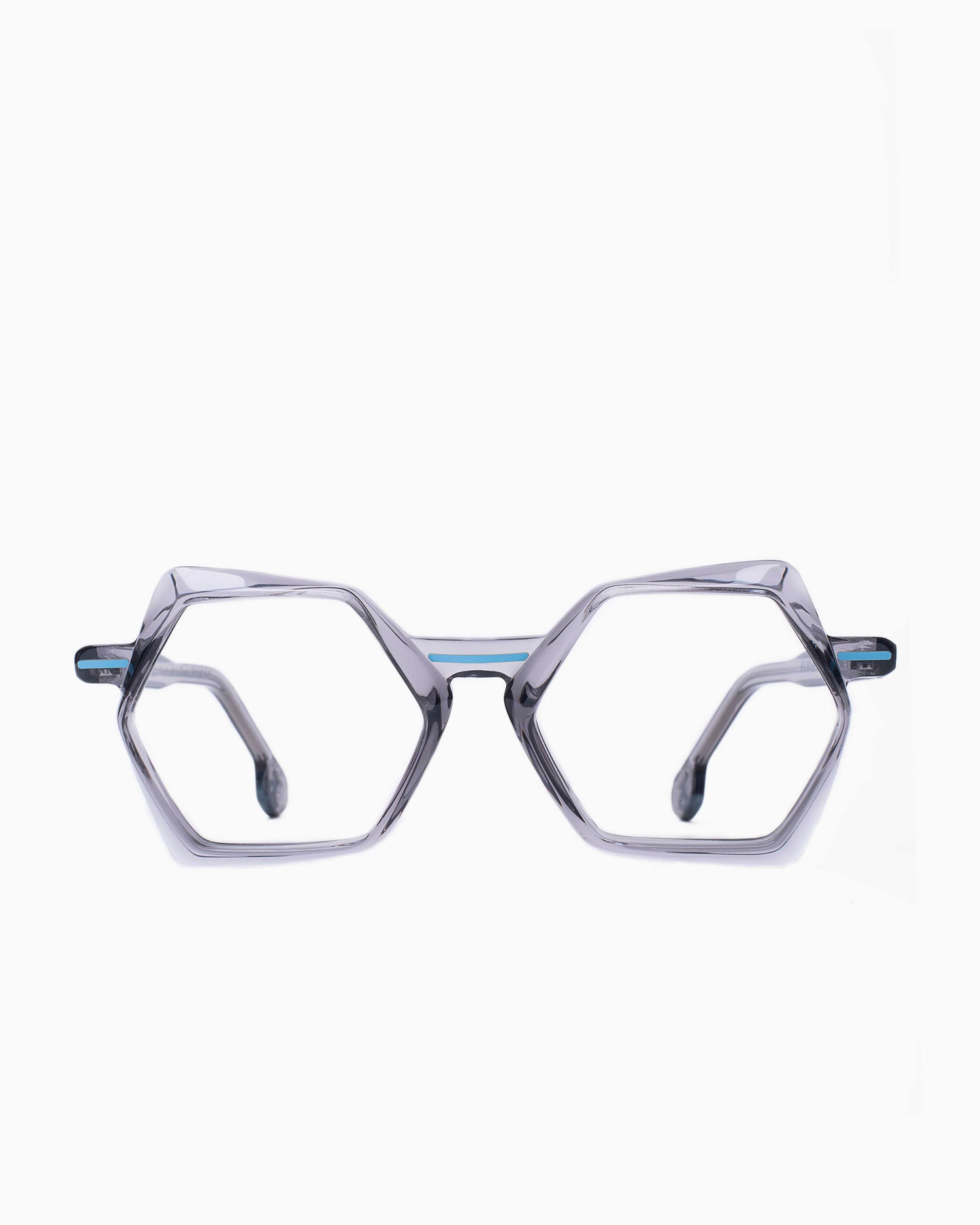 grey plastic hexagon eyeglasses by Dzmitry Samal model 009, front view, lunettes de vue Gris 