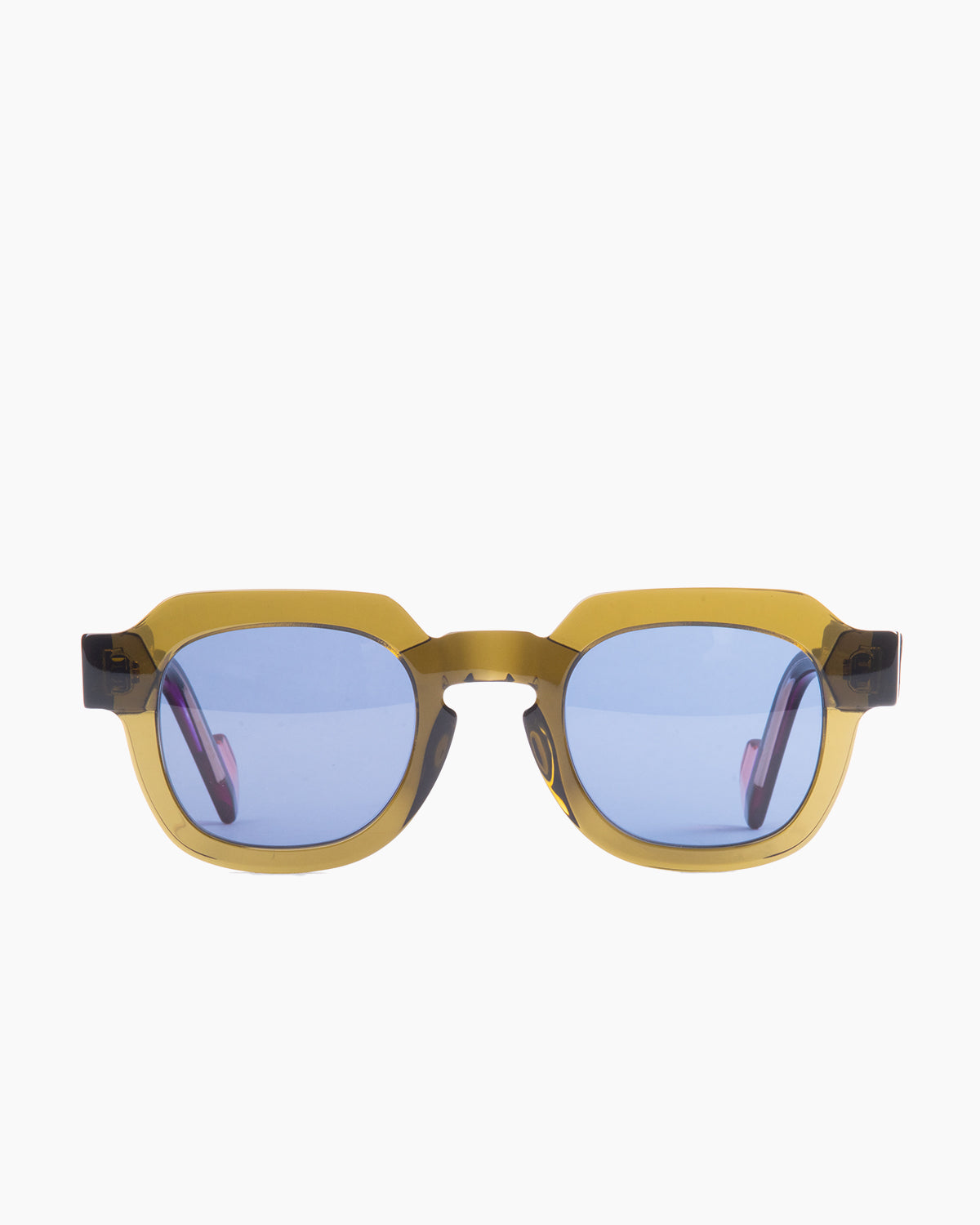 green plastic rectangle  sunglassesby Anne et Valentin model wright, front view, lunettes de vue vert rectangle