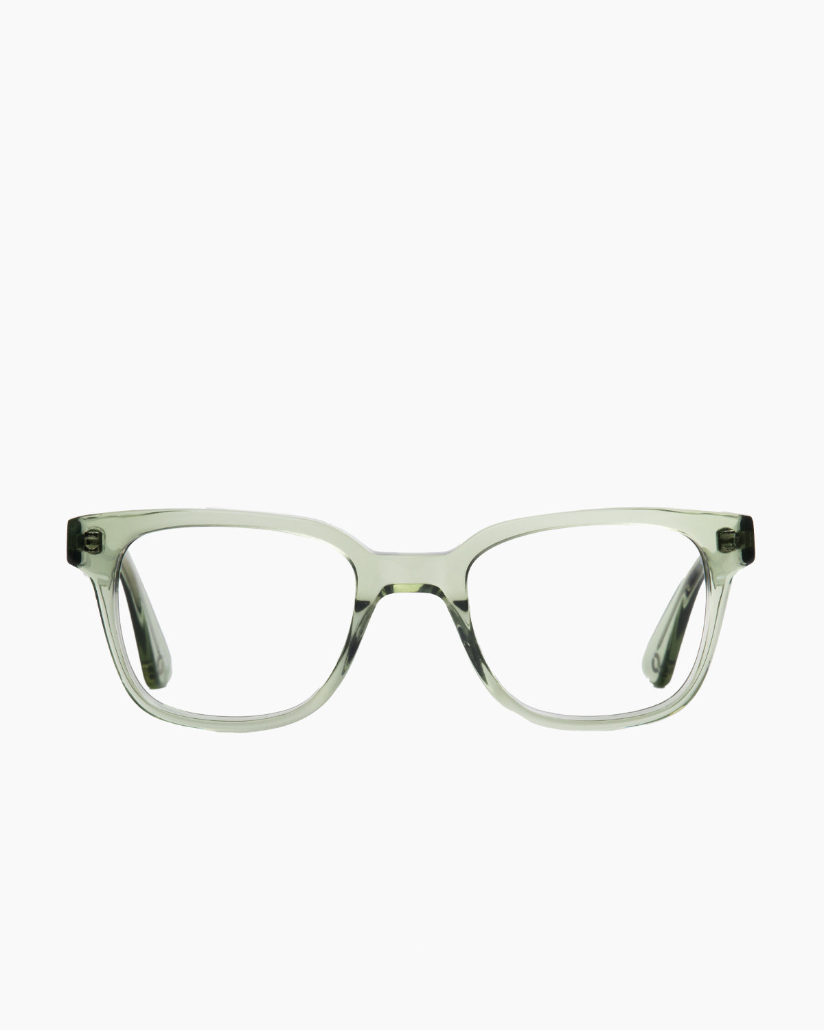 green plastic rectangle eyeglasses by Evolve model Harper, front view, lunettes de vue rectangle couleur vert