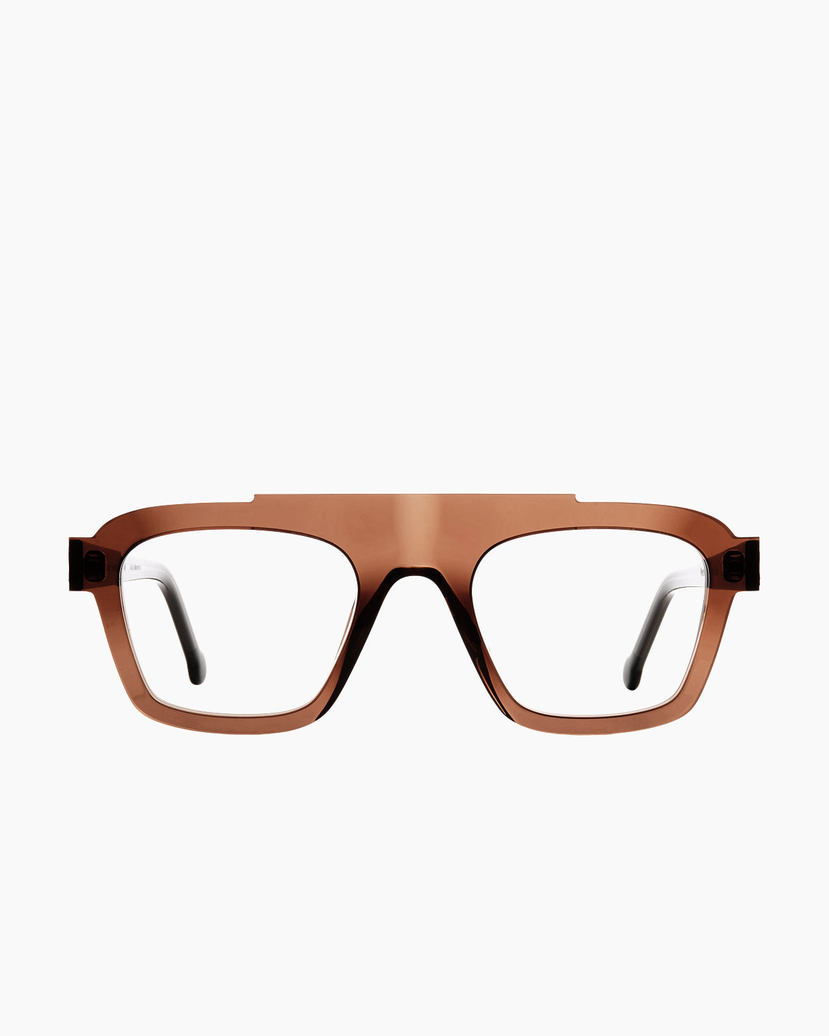 brown plastic rectangle eyeglasses by Marie-Sophie Dion model Nedelcup, front view, lunettes de vue rectangle couleur brun