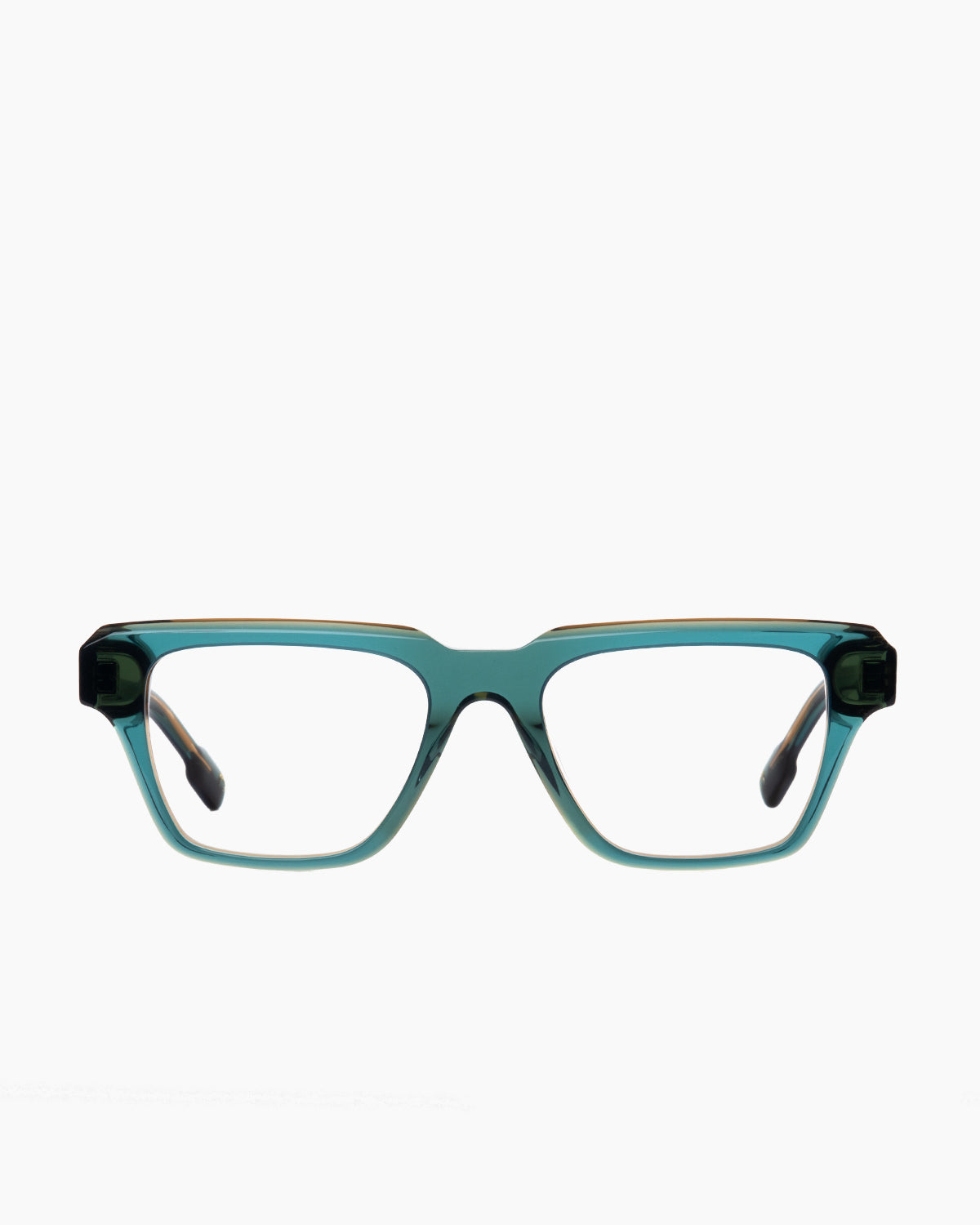 turquoise plastic oval eyeglasses by Spectacleeyeworks model Brad, front view, lunettes de vue turquoise rectangle