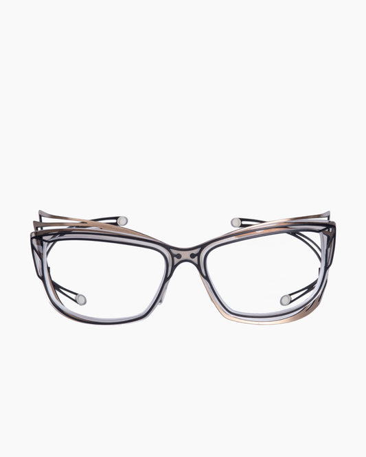 gold metal butterfly eyeglasses by Parasite model var3, front view, lunettes de vue papillon couleur or