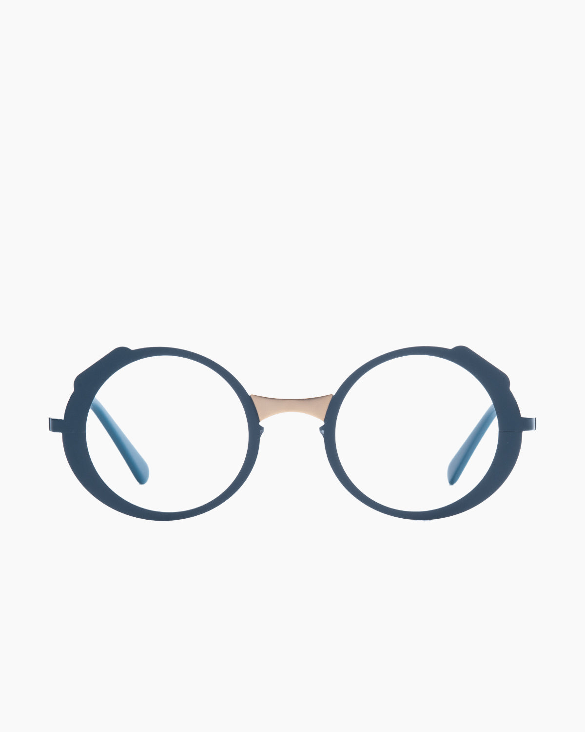blue metal round eyeglasses by Gamine model Nolita, front view, lunettes de vue bleu rond