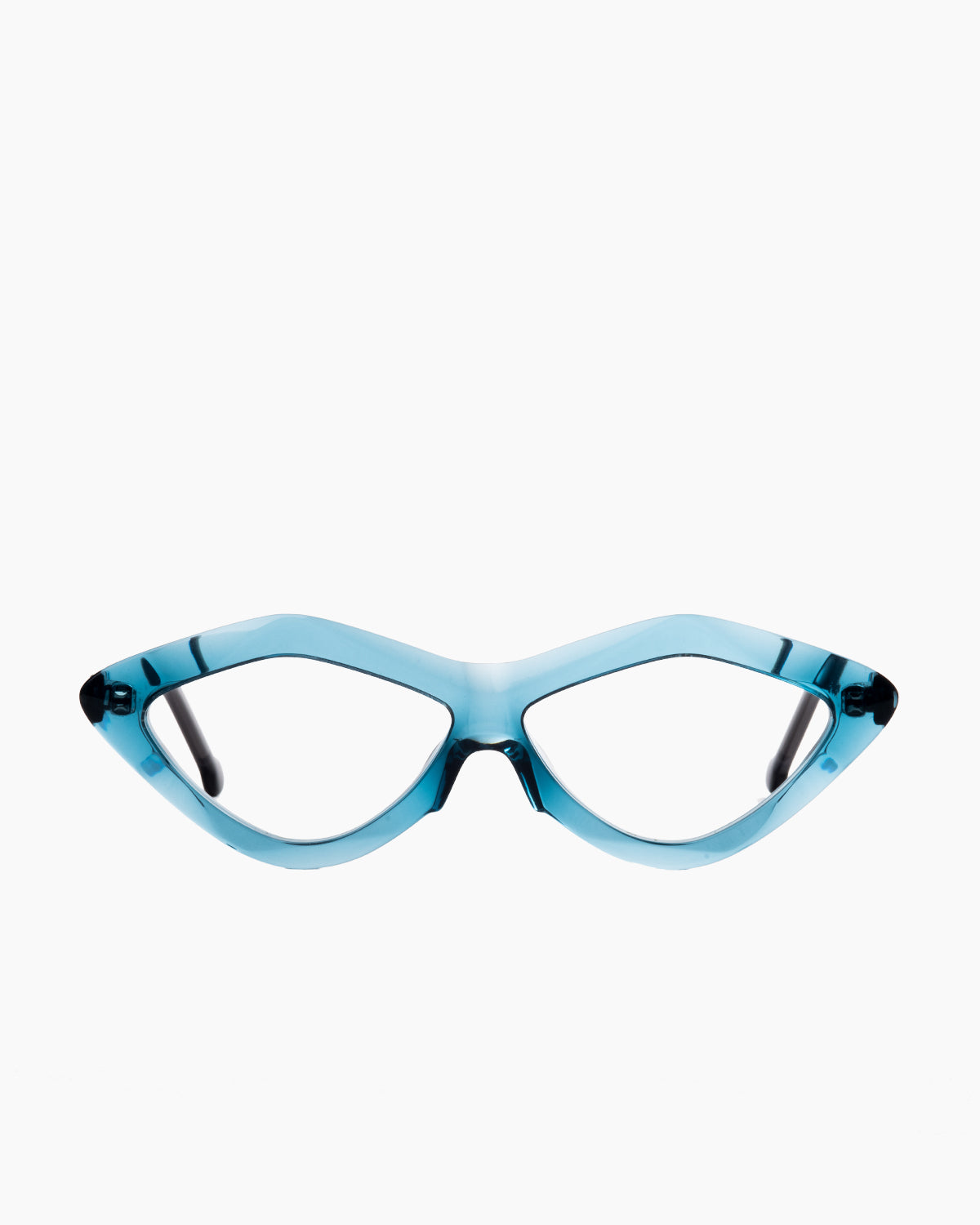 blue plastic triangle eyeglasses by Marie-Sophie Dion model Lorenzo, front view, lunettes de vue triangle couleur Bleu
