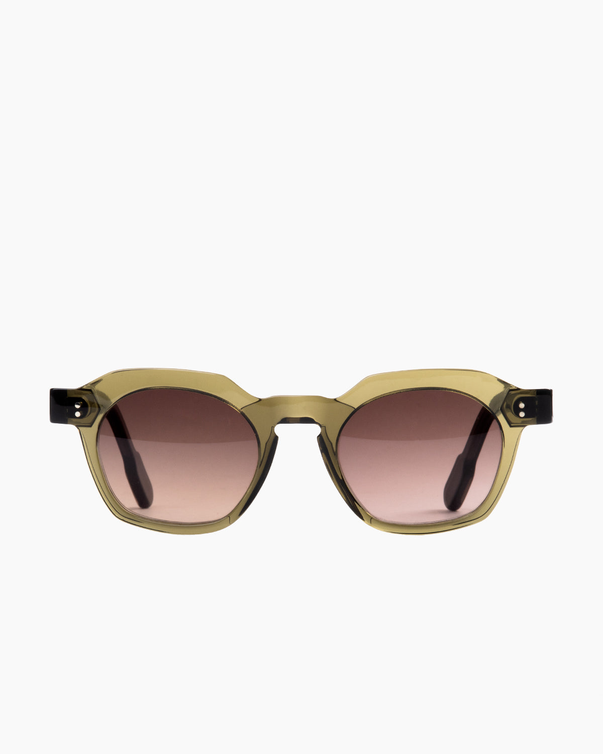 green plastic round  sunglassesby Anne et Valentin model sargent, front view, lunettes de vue vert rond