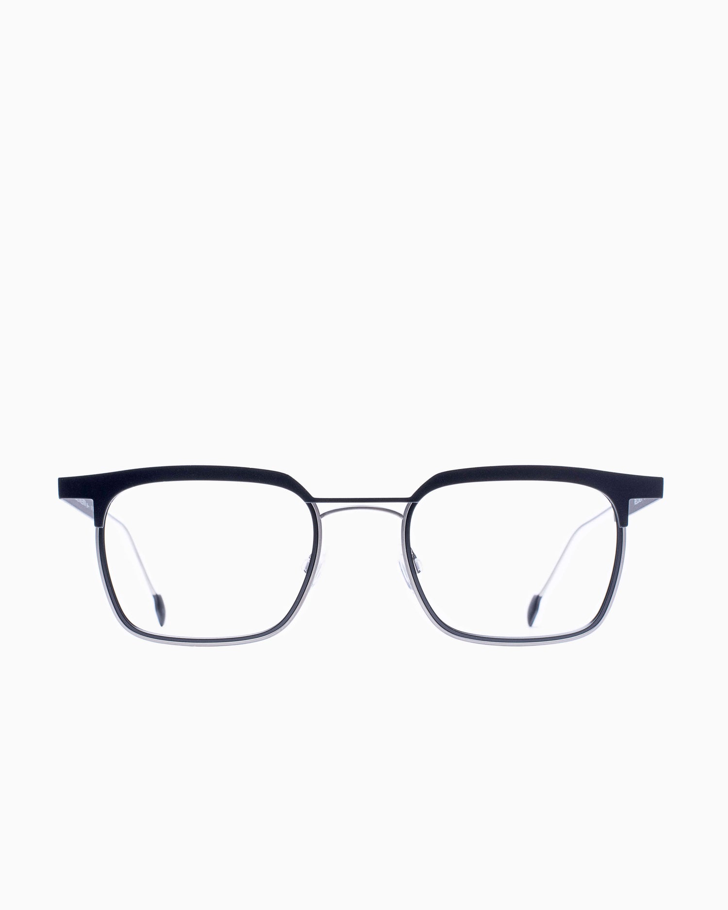 black metal rectangle eyeglasses by Anne et Valentin model Recover, front view, lunettes de vue Noir rectangle