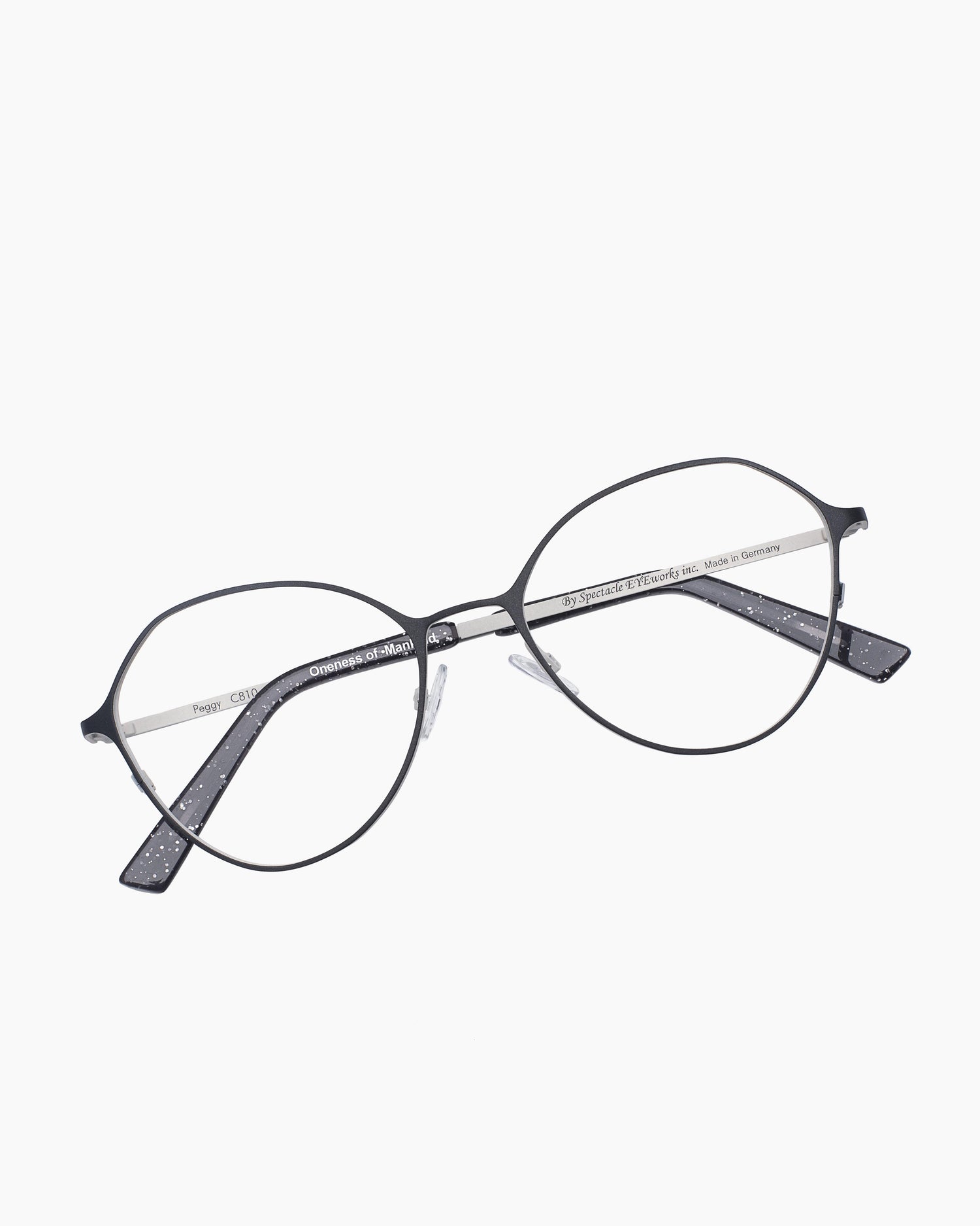 black metal oval eyeglasses by Spectacleeyeworks model Peggy, front view, lunettes de vue Noir 