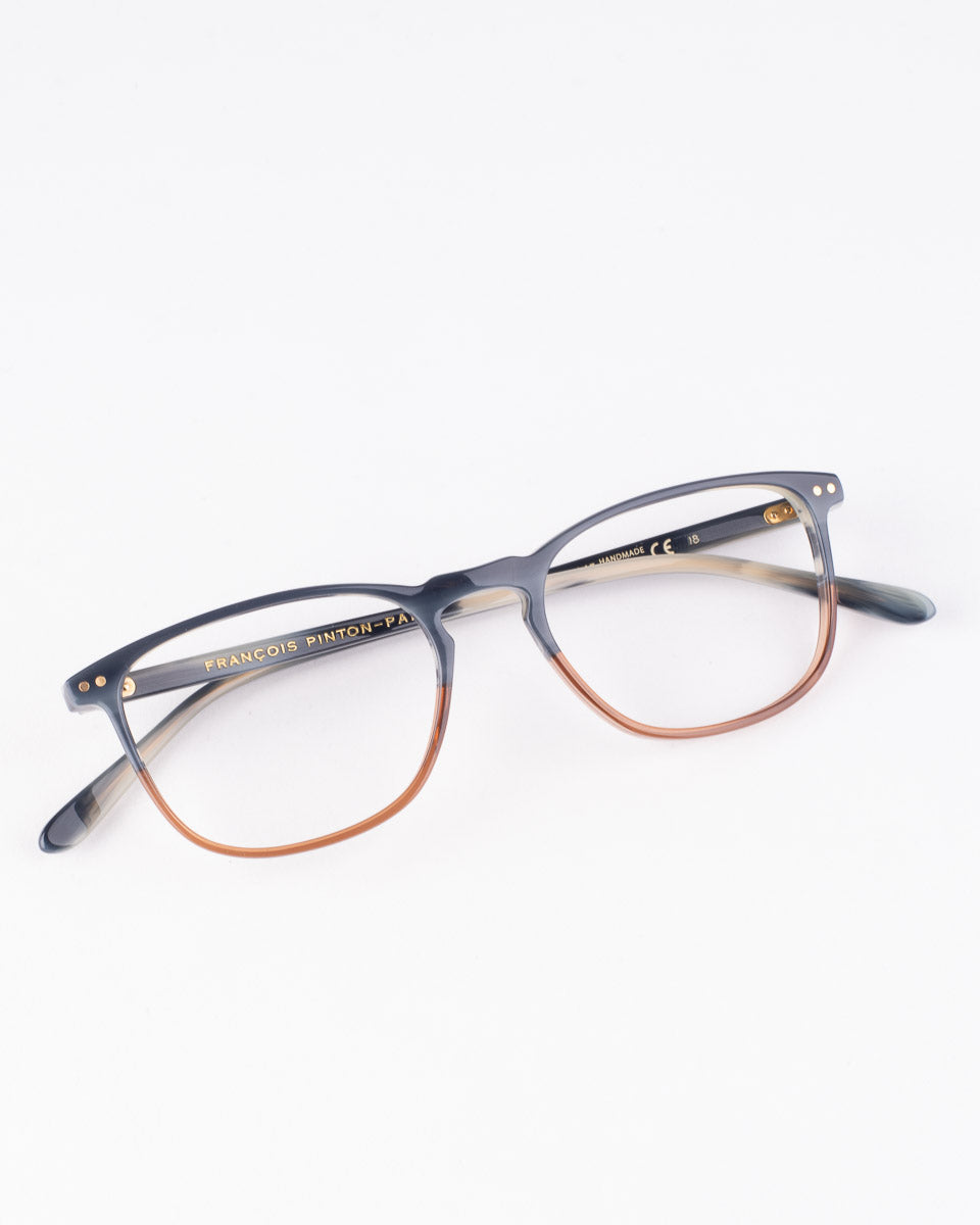 blue plastic rectangle eyeglasses by Francois Pinton model Traveller5, front view, lunettes de vue Bleu rectangle