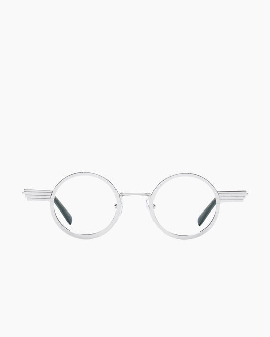 silver metal round eyeglasses by Gamine model Hollywood, front view, lunettes de vue rond couleur argent