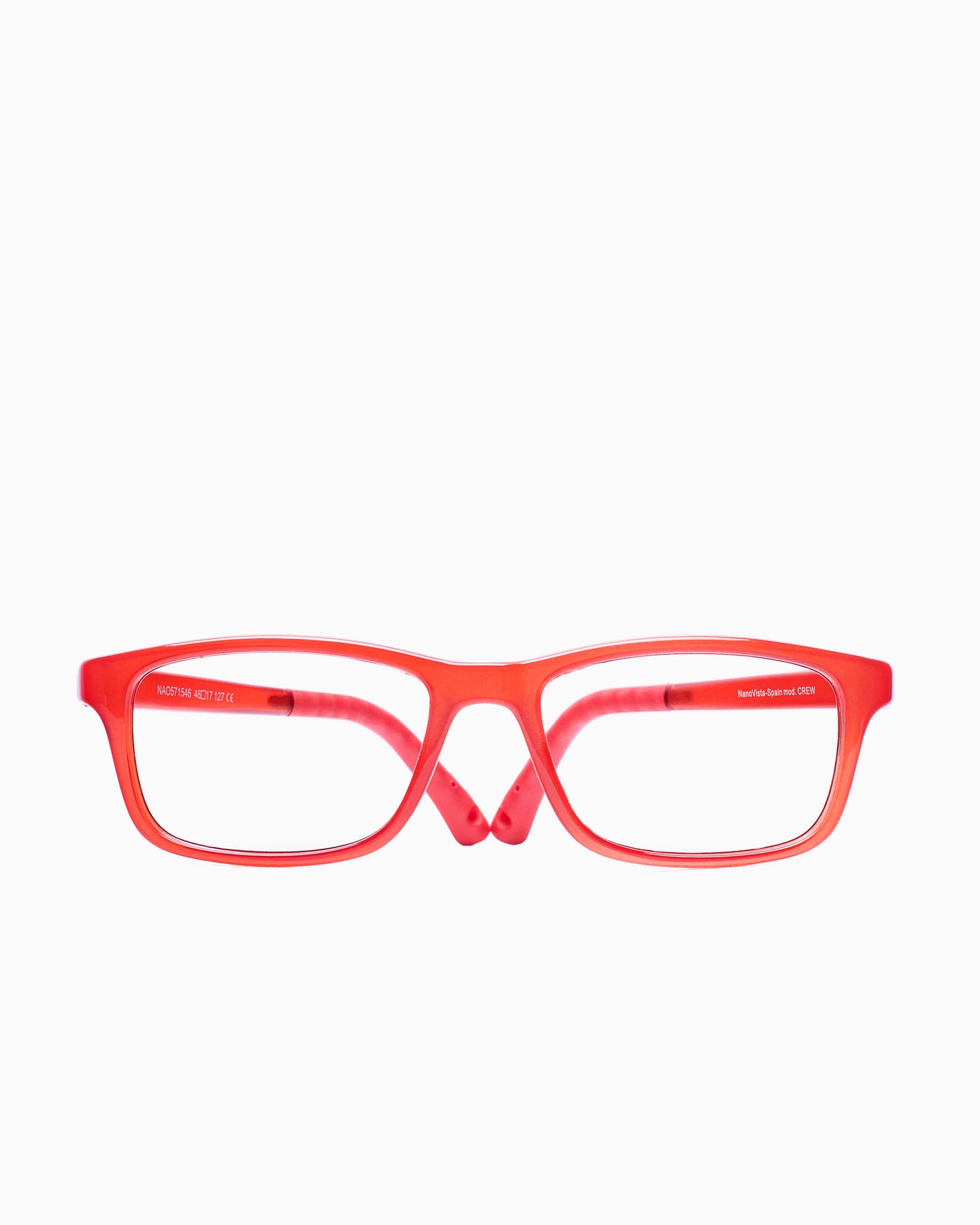 red plastic rectangle eyeglasses by Nanovista Kids model CREW, front view, lunettes de vue Rouge rectangle