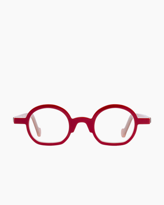 red plastic oval eyeglasses by Anne et Valentin model ARIGATO, front view, lunettes de vue ovale couleur Rouge