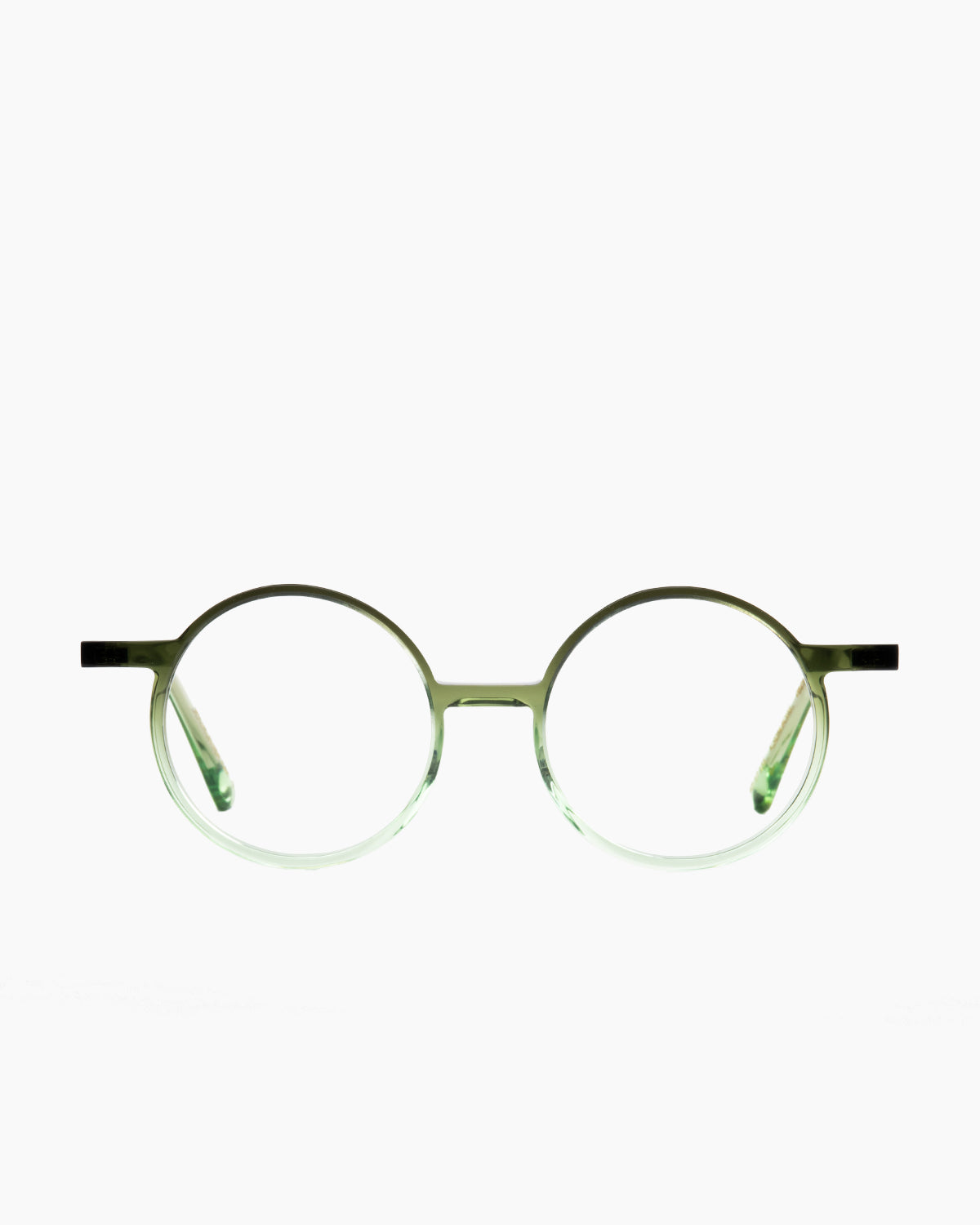 green plastic round eyeglasses by Gamine model Södermalm kids, front view, lunettes de vue rond couleur vert