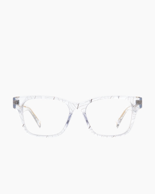 crystal plastic rectangle eyeglasses by Spectacleeyeworks model Camden, front view, lunettes de vue rectangle couleur cristal