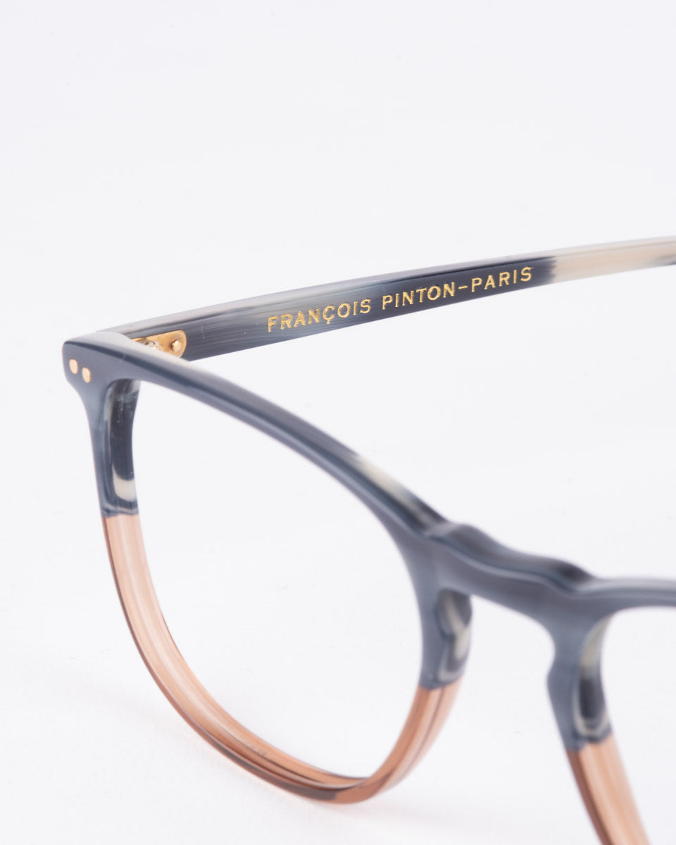 blue plastic rectangle eyeglasses by Francois Pinton model Traveller5, front view, lunettes de vue Bleu rectangle