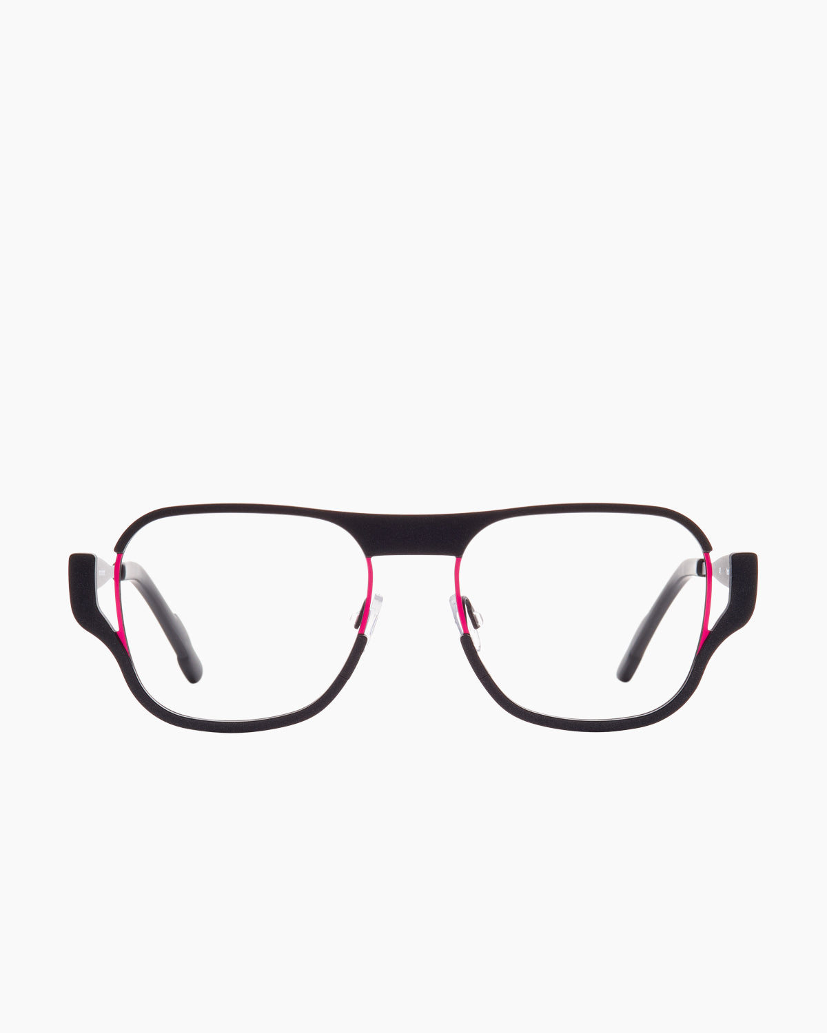 black metal rectangle eyeglasses by Theo model Plan, front view, lunettes de vue rectangle couleur noir