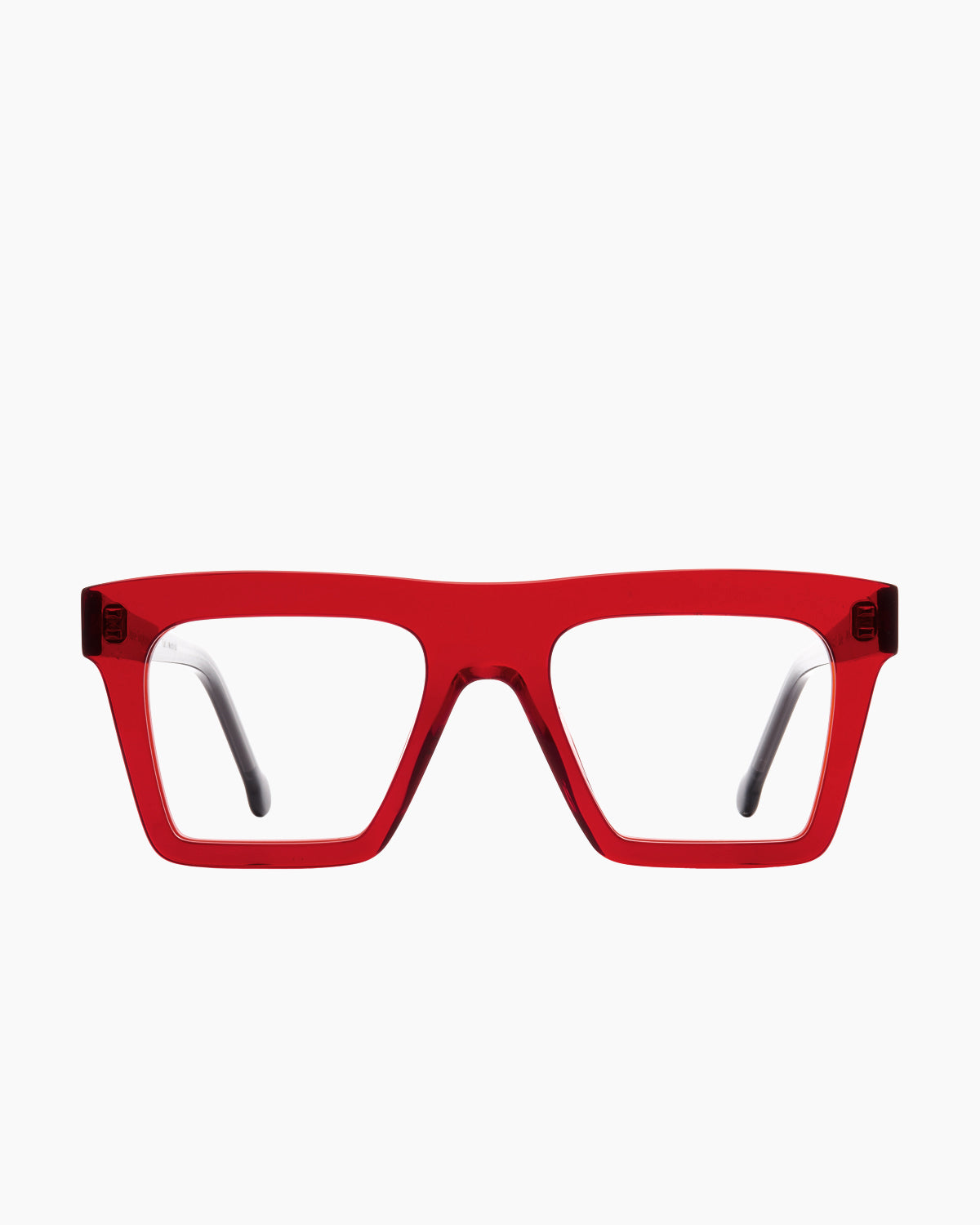 red plastic rectangle eyeglasses by Marie-Sophie Dion model Bond, front view, lunettes de vue rectangle couleur rouge
