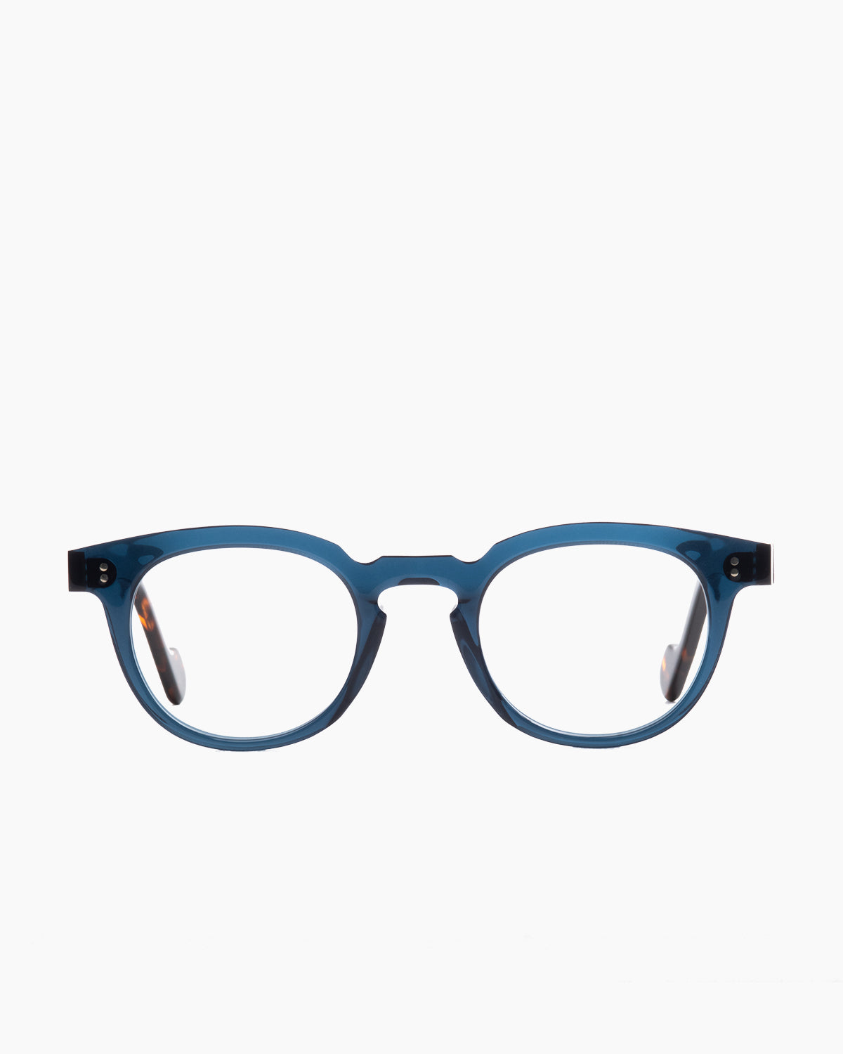 blue plastic oval eyeglasses by Anne et Valentin model Dryden, front view, lunettes de vue ovale couleur bleu