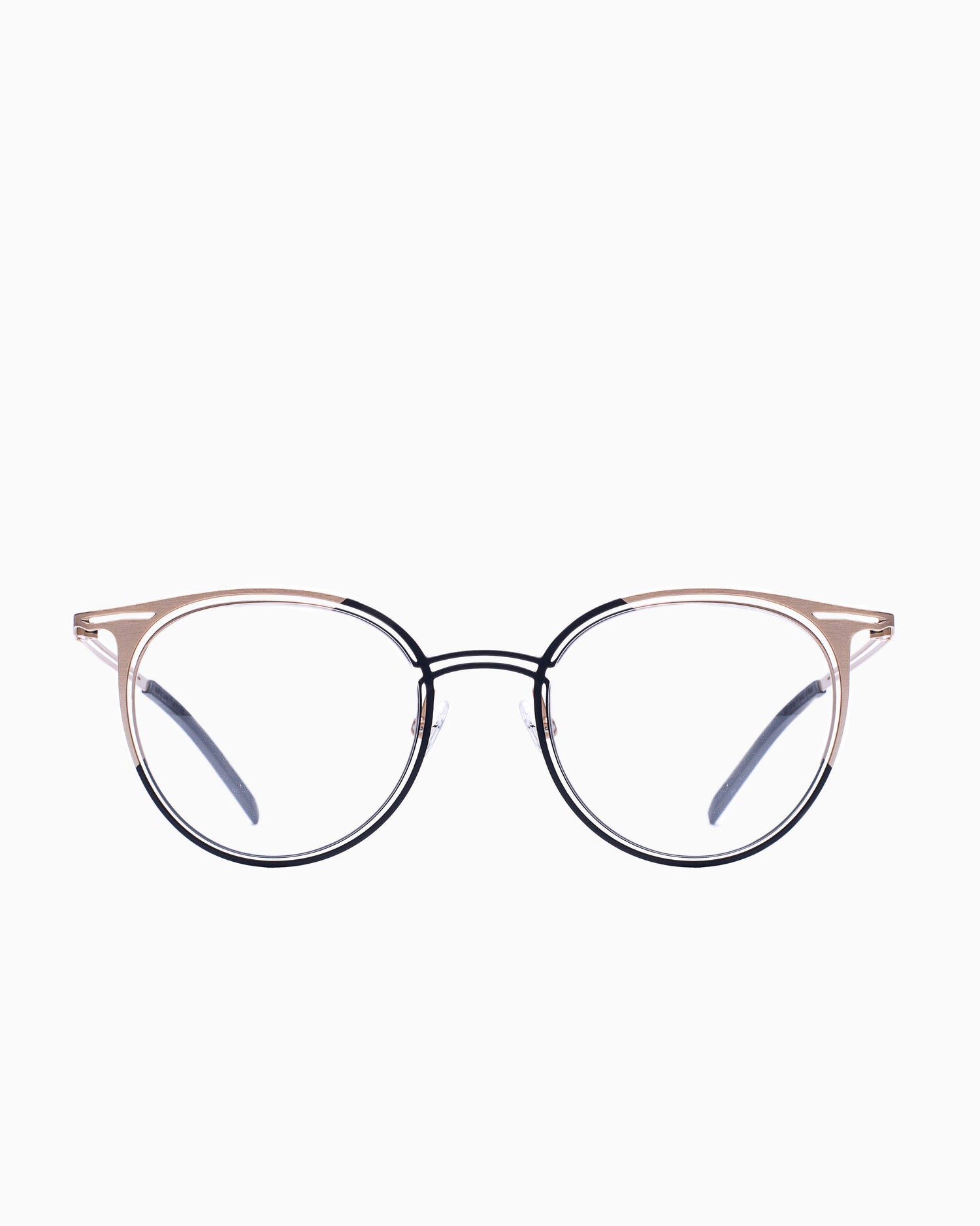 gold metal round eyeglasses by Parasite model Gn4, front view, lunettes de vue or rond
