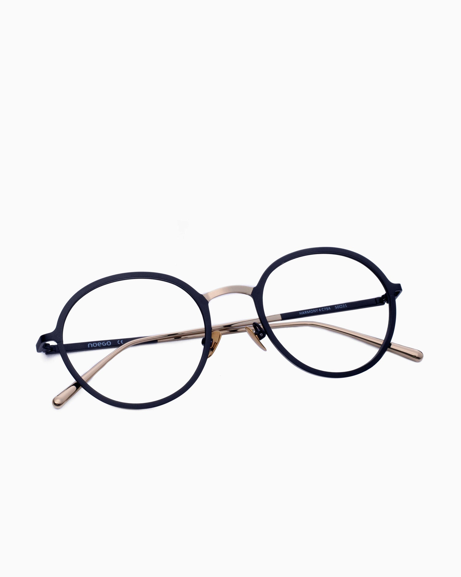 black metal round eyeglasses by Noego model Harmony4, front view, lunettes de vue Noir rond