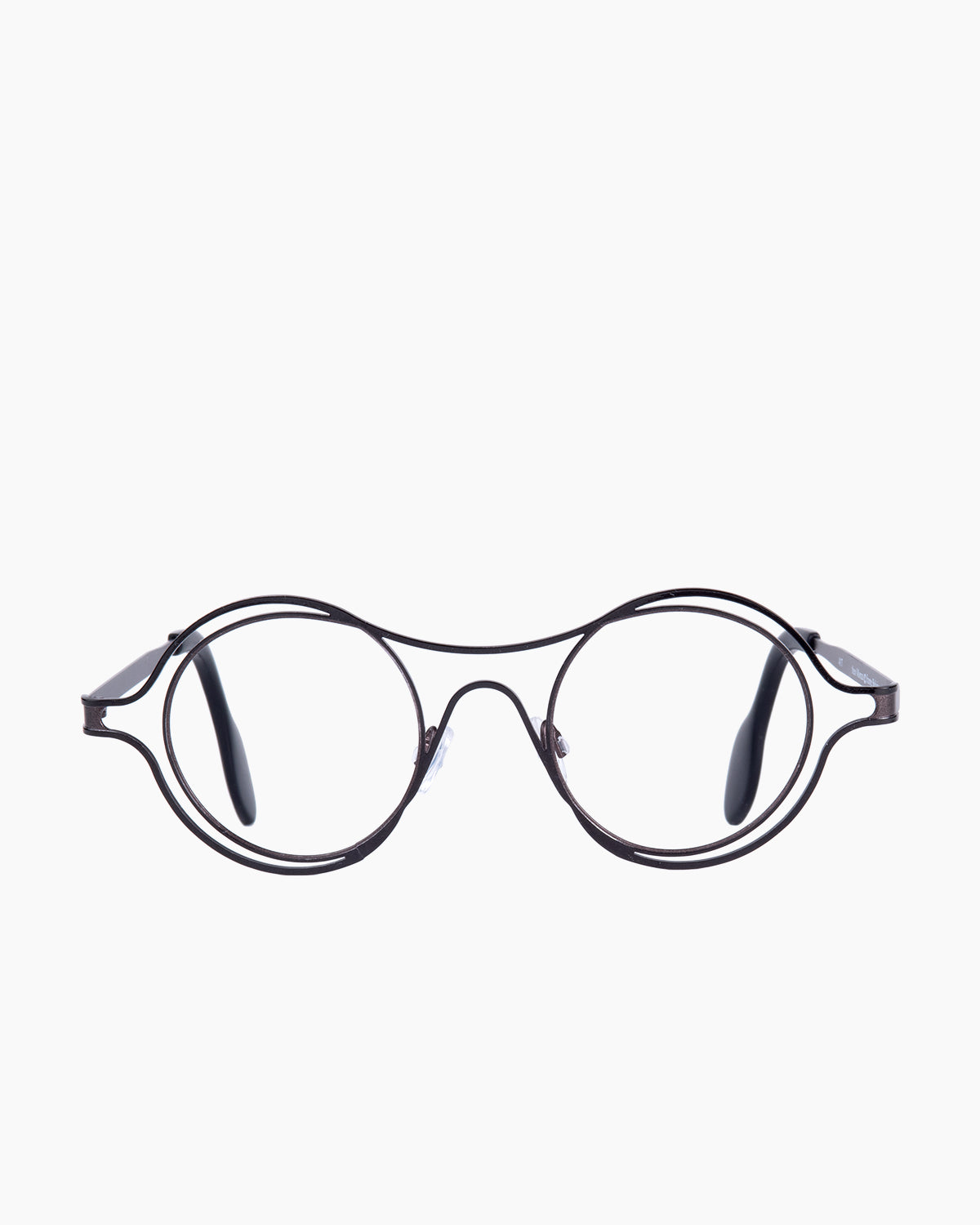 brown metal round eyeglasses by Theo model MONZA, front view, lunettes de vue rond couleur Brun