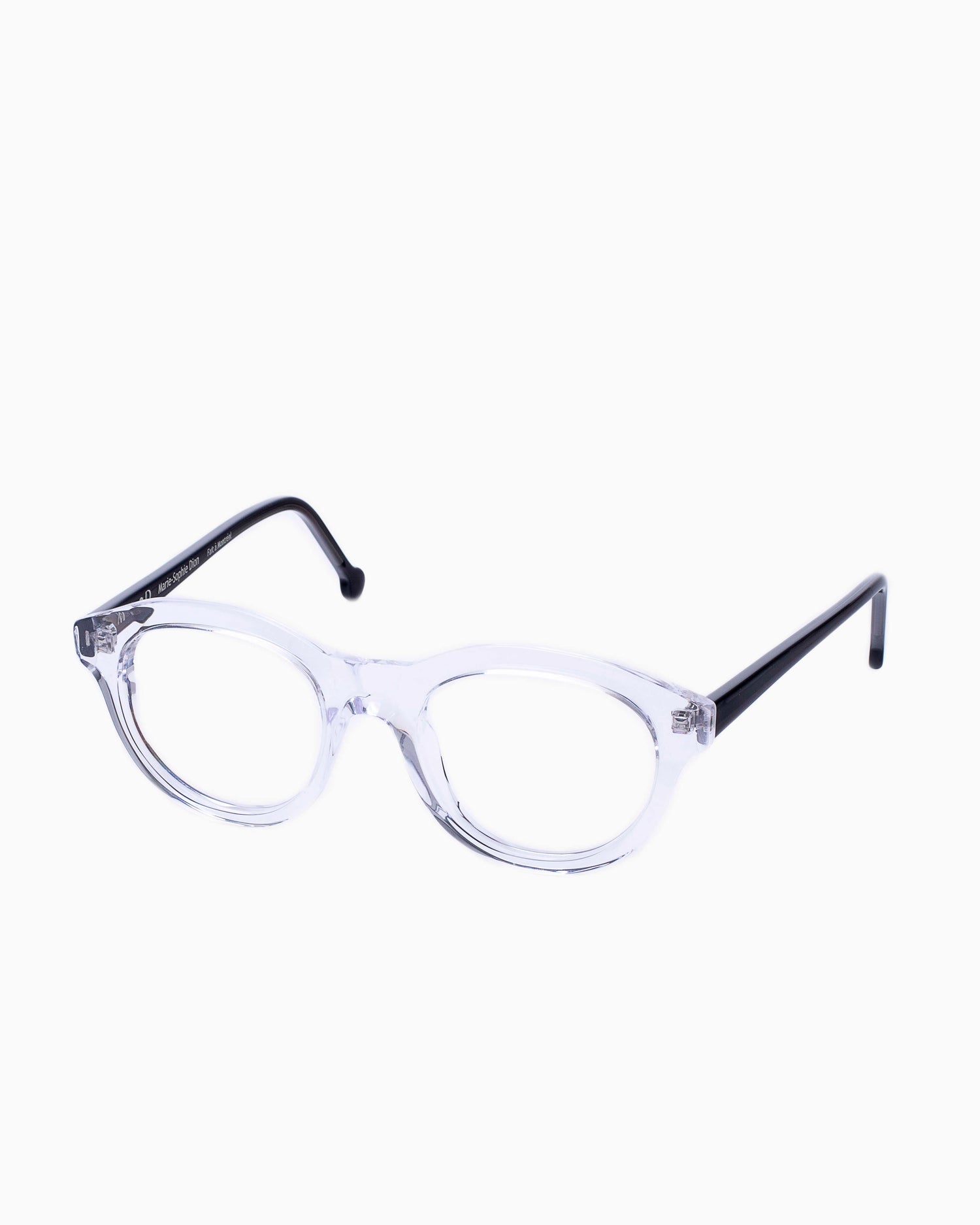 crystal plastic oval eyeglasses by Marie-Sophie Dion model Claus, front view, lunettes de vue  couleur cristal