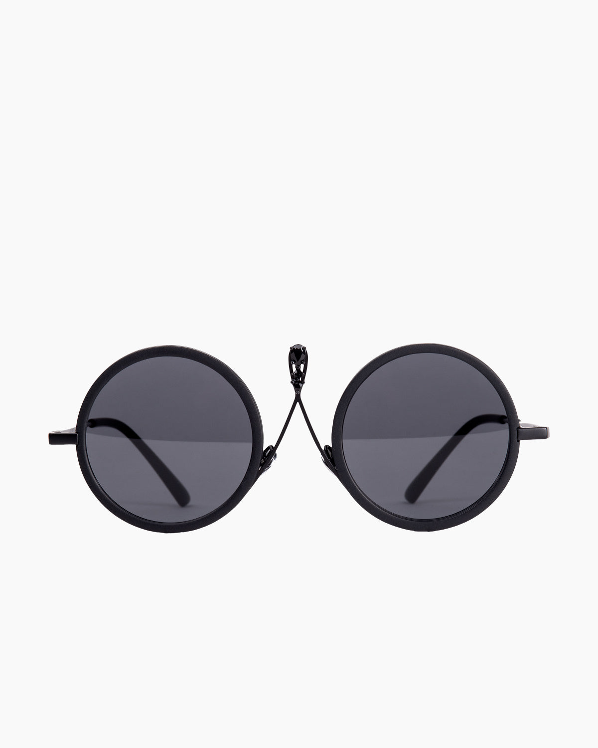 black metal round  sunglassesby Gamine model TulumS, front view, lunettes de vue Noir rond