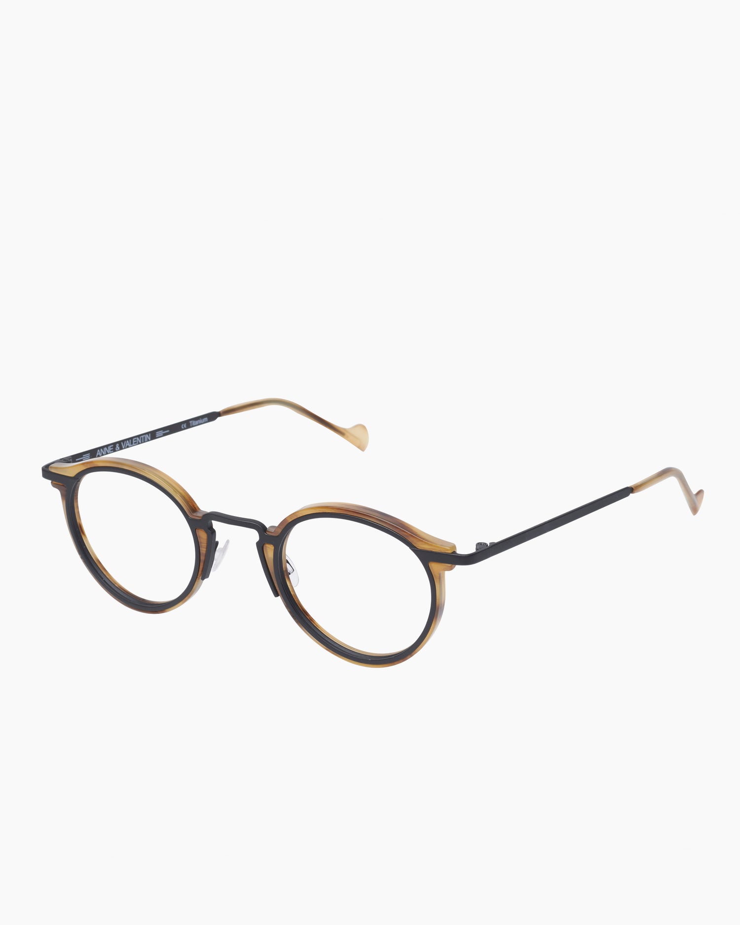 brown plastic round eyeglasses by Anne et Valentin model m5, front view, lunettes de vue rond couleur Brun