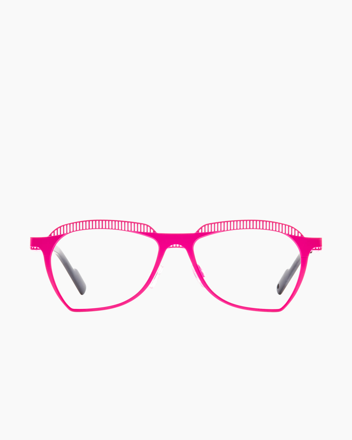 pink metal butterfly eyeglasses by Theo model , front view, lunettes de vue rose papillon