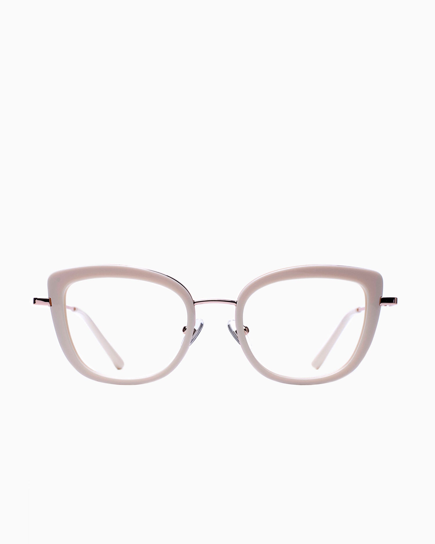 beige metal butterfly eyeglasses by William Morris model LN50151, front view, lunettes de vue Beige papillon