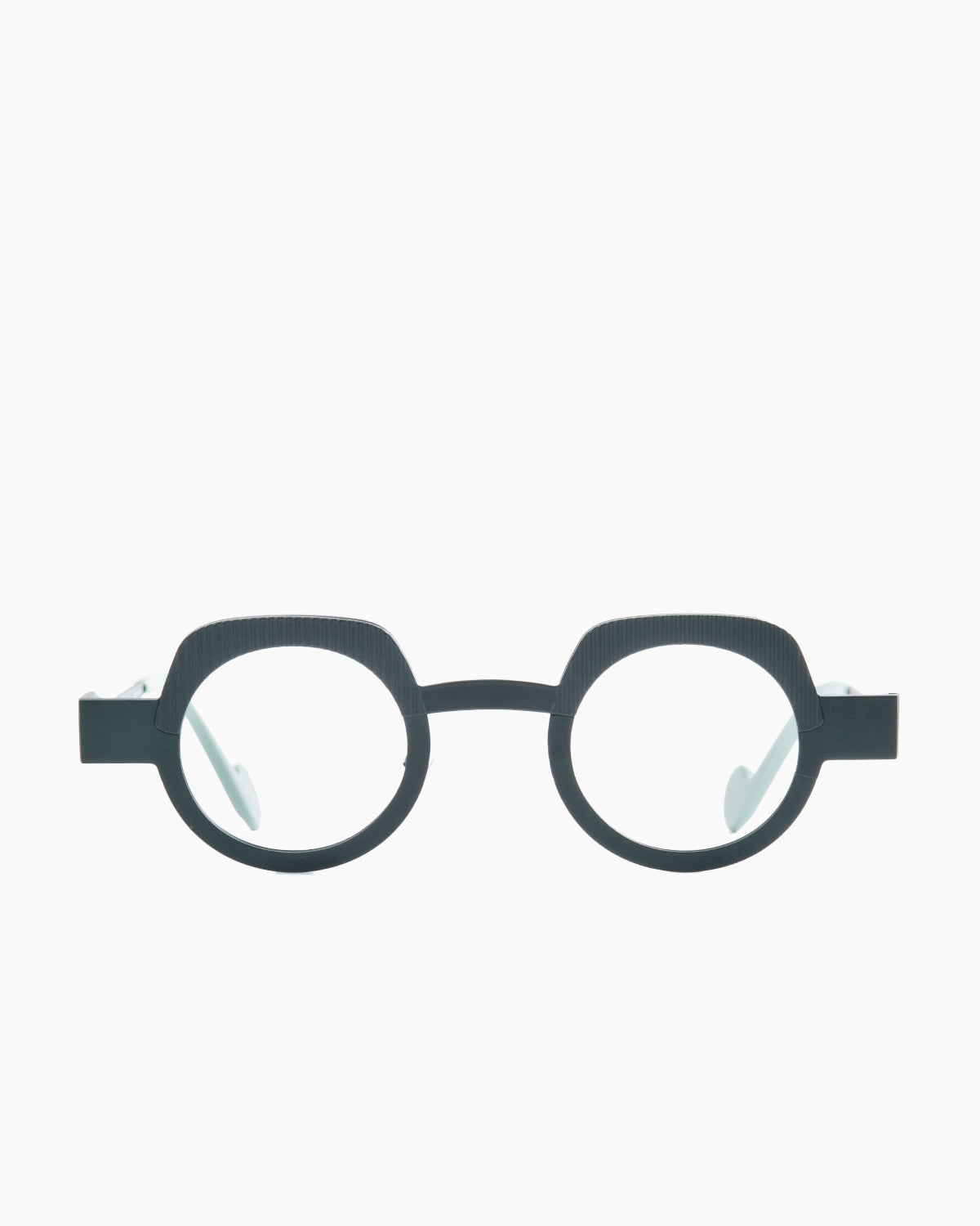 green metal round eyeglasses by Anne et Valentin model Vibrato, front view, lunettes de vue Vert rond