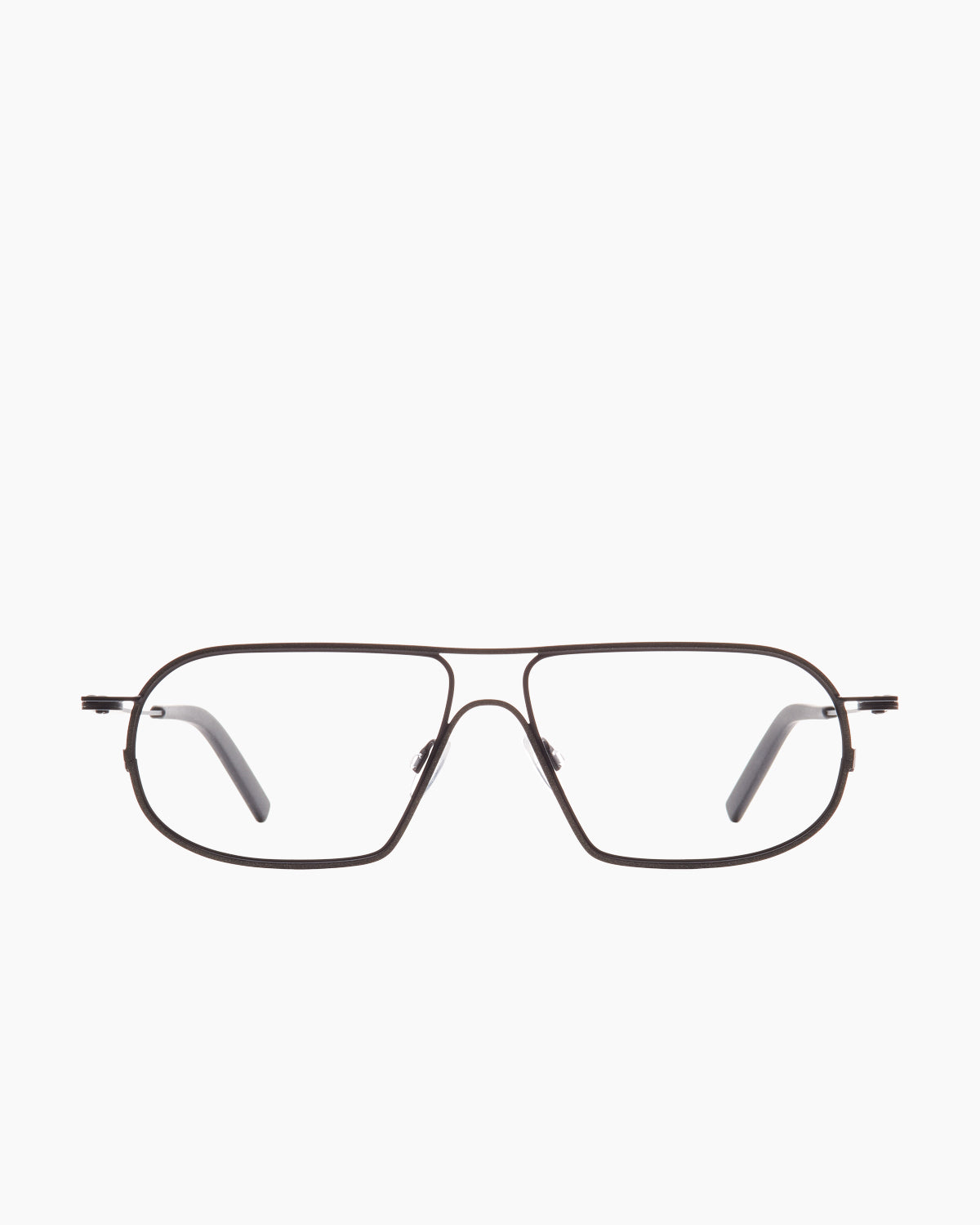 black metal aviator eyeglasses by Theo model Isogon, front view, lunettes de vue aviateur couleur noir