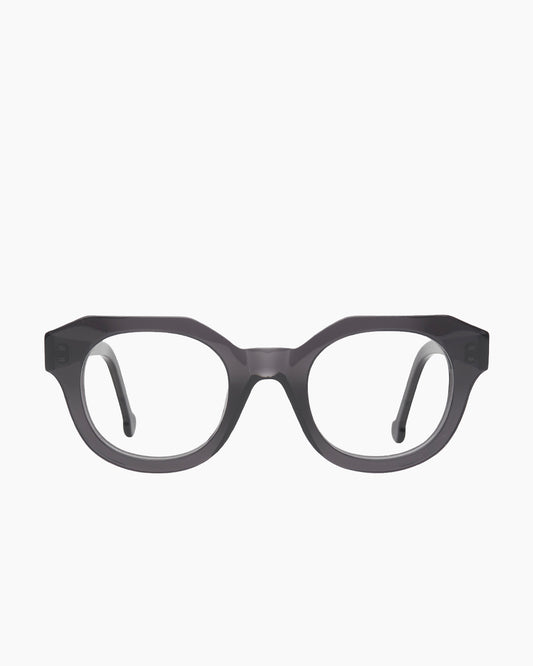 grey plastic round eyeglasses by Marie-Sophie Dion model Poitras, front view, lunettes de vue rond couleur Gris