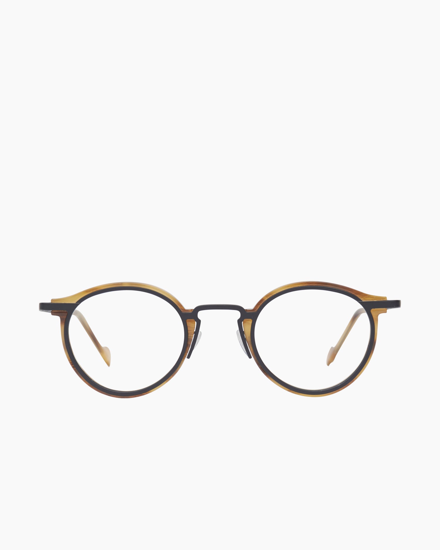 brown plastic round eyeglasses by Anne et Valentin model m5, front view, lunettes de vue rond couleur Brun