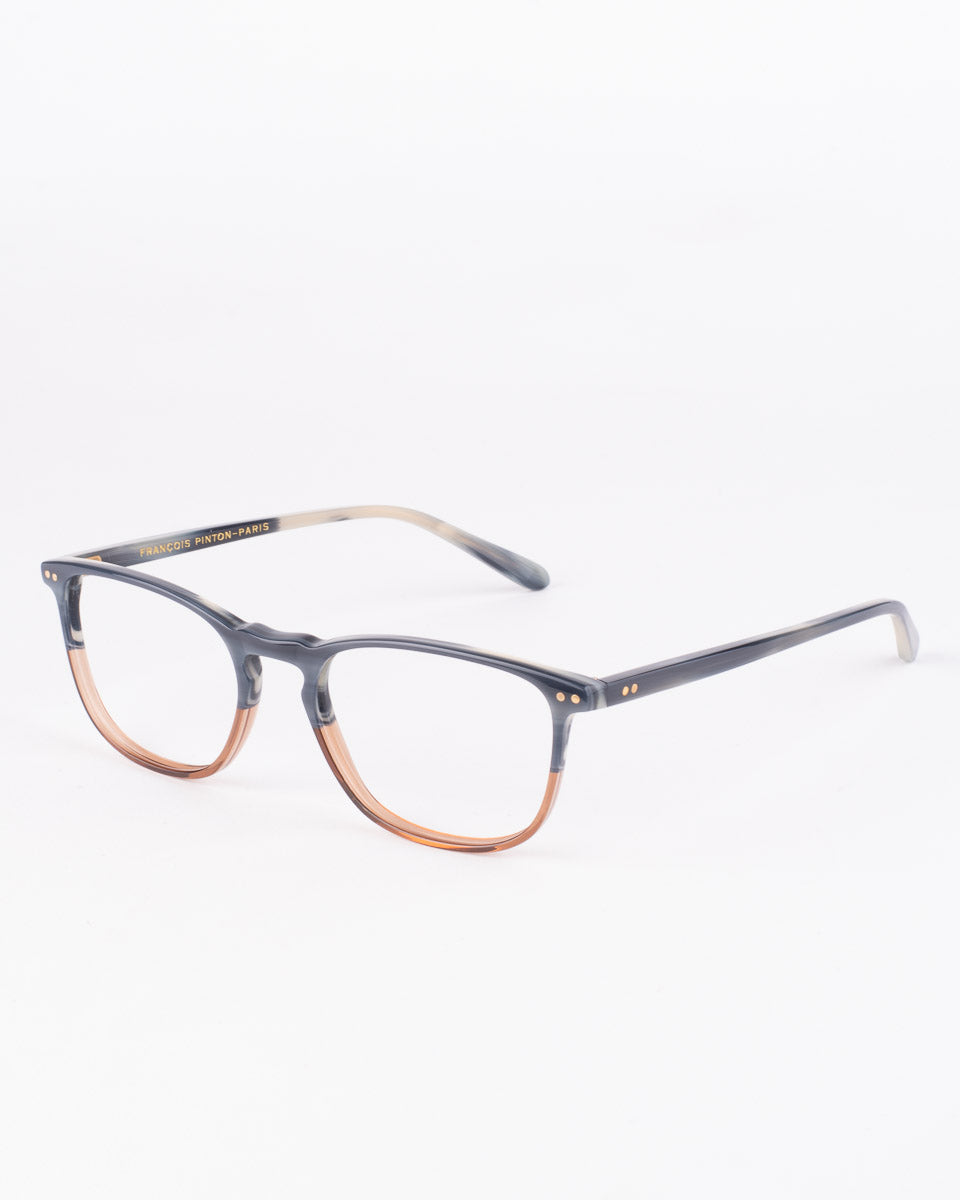blue plastic rectangle eyeglasses by Francois Pinton model Traveller5, front view, lunettes de vue Bleu rectangle