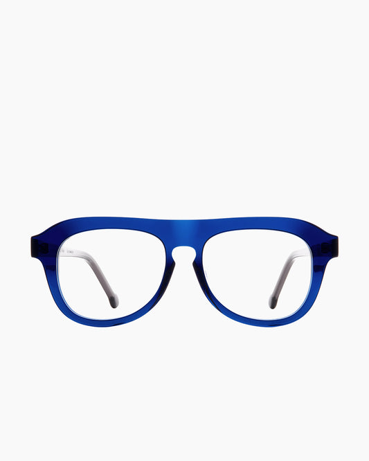 blue plastic aviator eyeglasses by Marie-Sophie Dion model Lomas, front view, lunettes de vue aviateur couleur bleu
