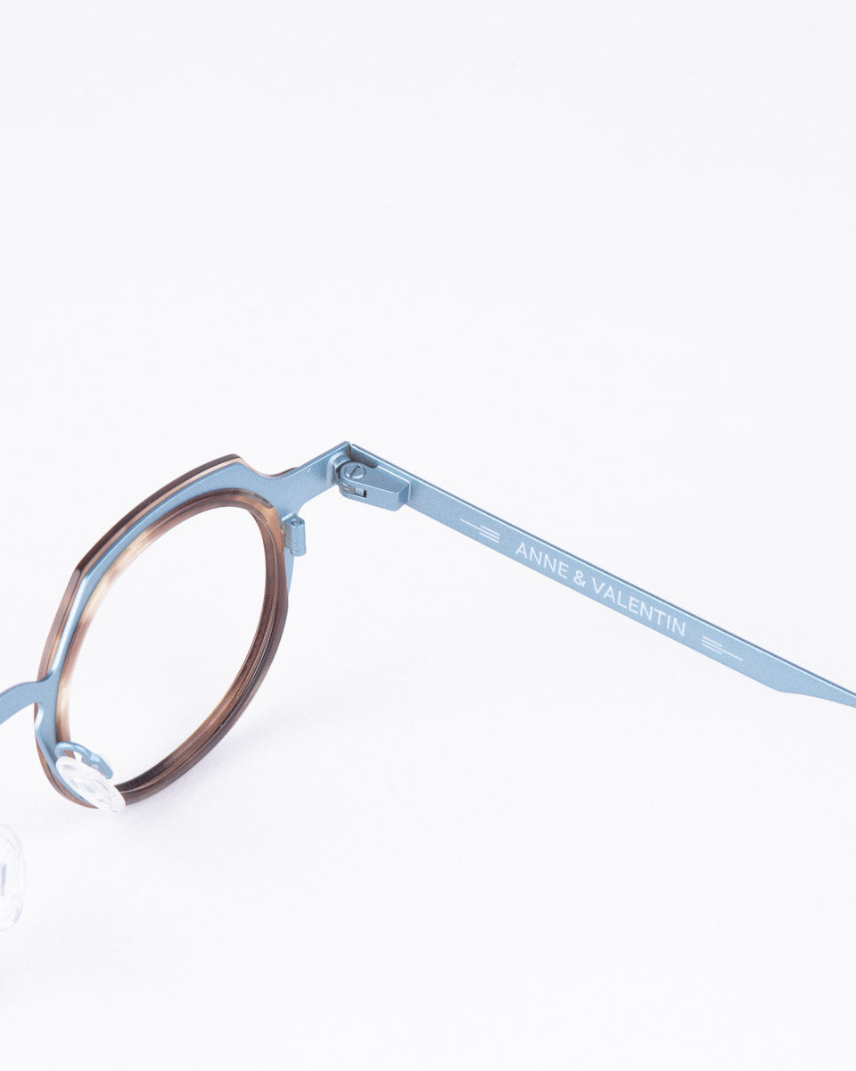 tortoise metal round eyeglasses by Anne et Valentin model france, front view, lunettes de vue rond couleur Écaille de tortue