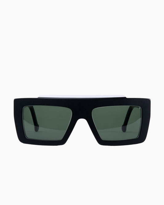 black plastic rectangle sunglassesby Marie-Sophie Dion model DiCaprioS, front view, lunettes de vue rectangle couleur Noir
