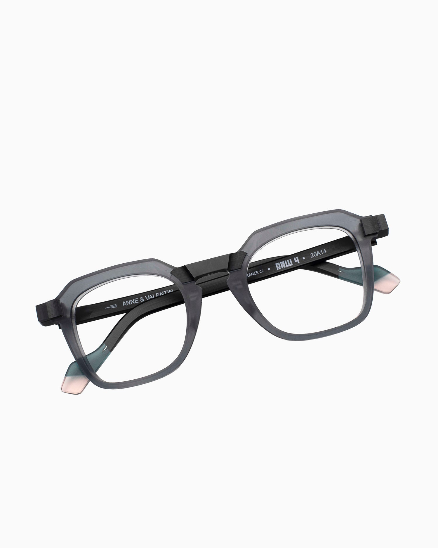 grey plastic rectangle eyeglasses by Anne et Valentin model RAW4, front view, lunettes de vue Gris rectangle