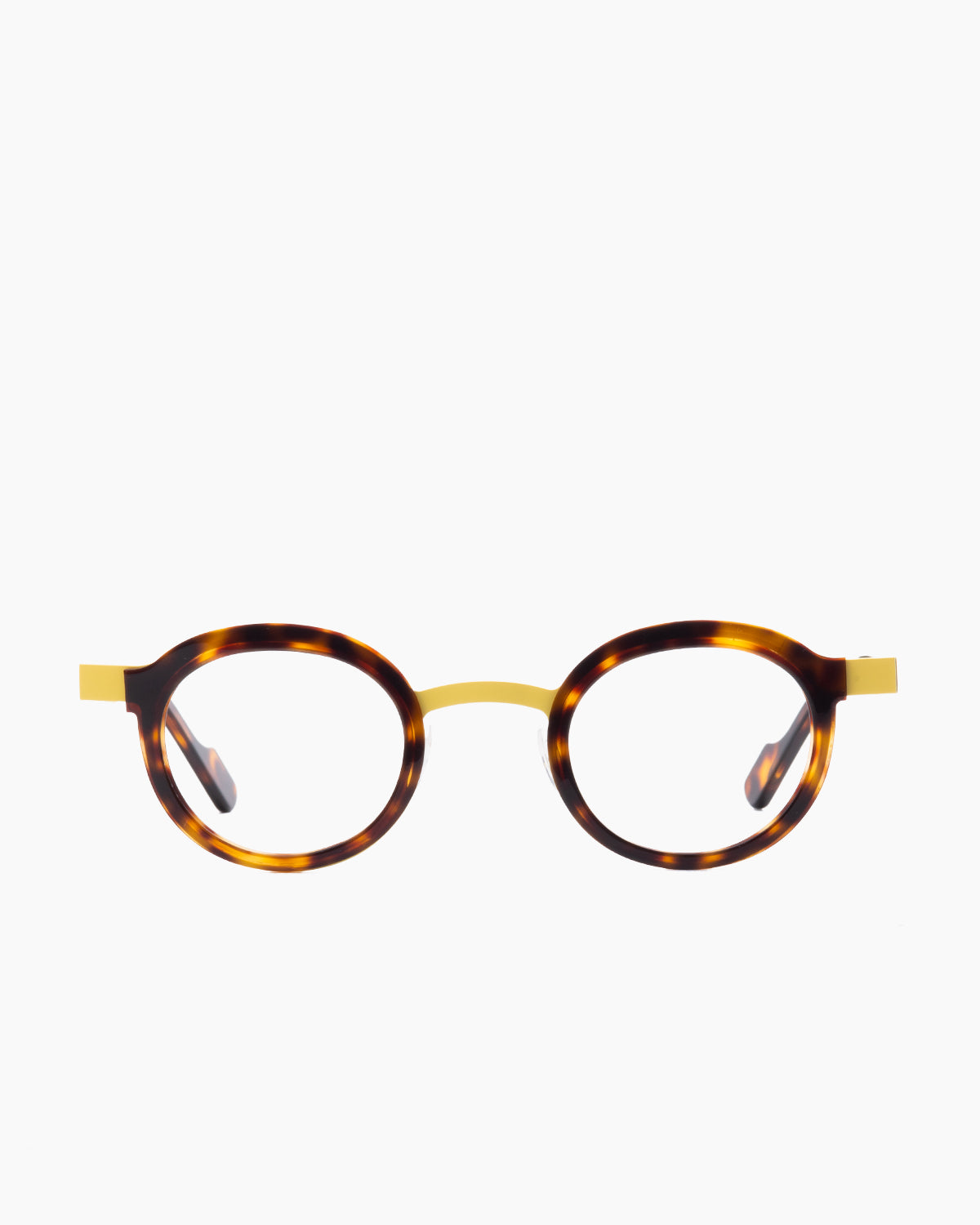 yellow metal round eyeglasses by Anne et Valentin model Fanzine, front view, lunettes de vue Jaune rond