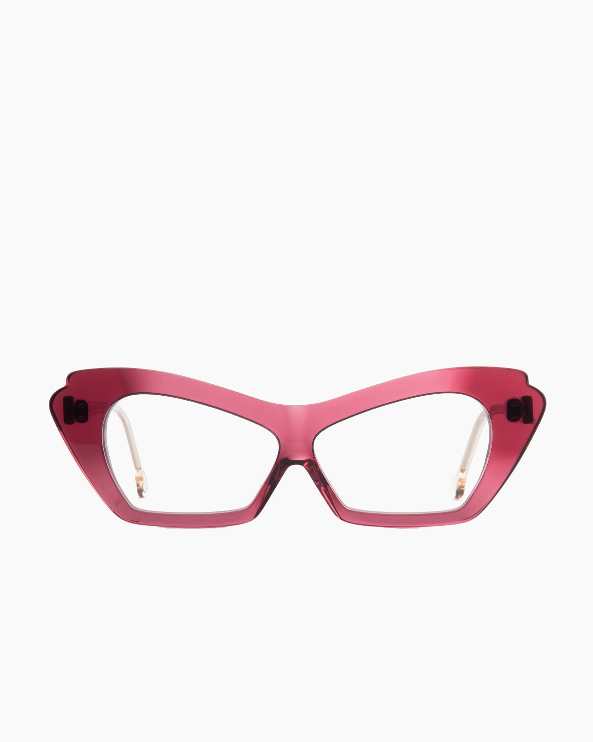 purple plastic butterfly eyeglasses by Marie-Sophie Dion model Ralaia, front view, lunettes de vue papillon couleur violet