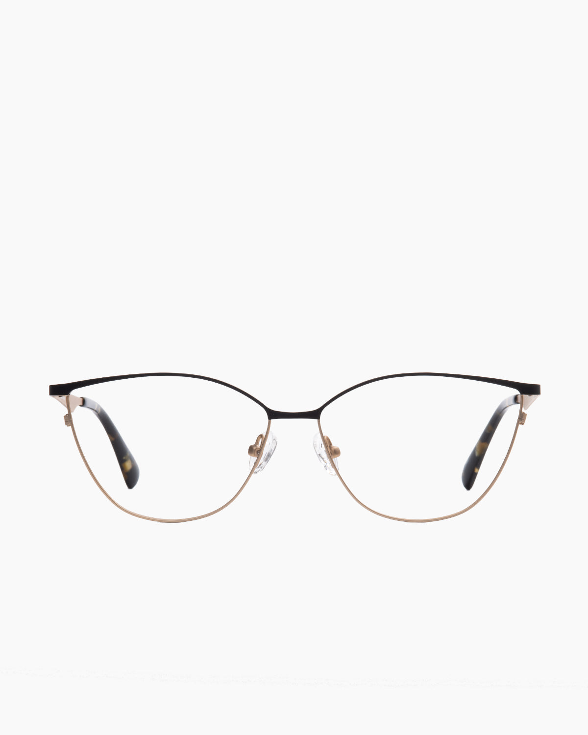 gold metal cat eyeglasses by Evolve model Natalie, front view, lunettes de vue or chat