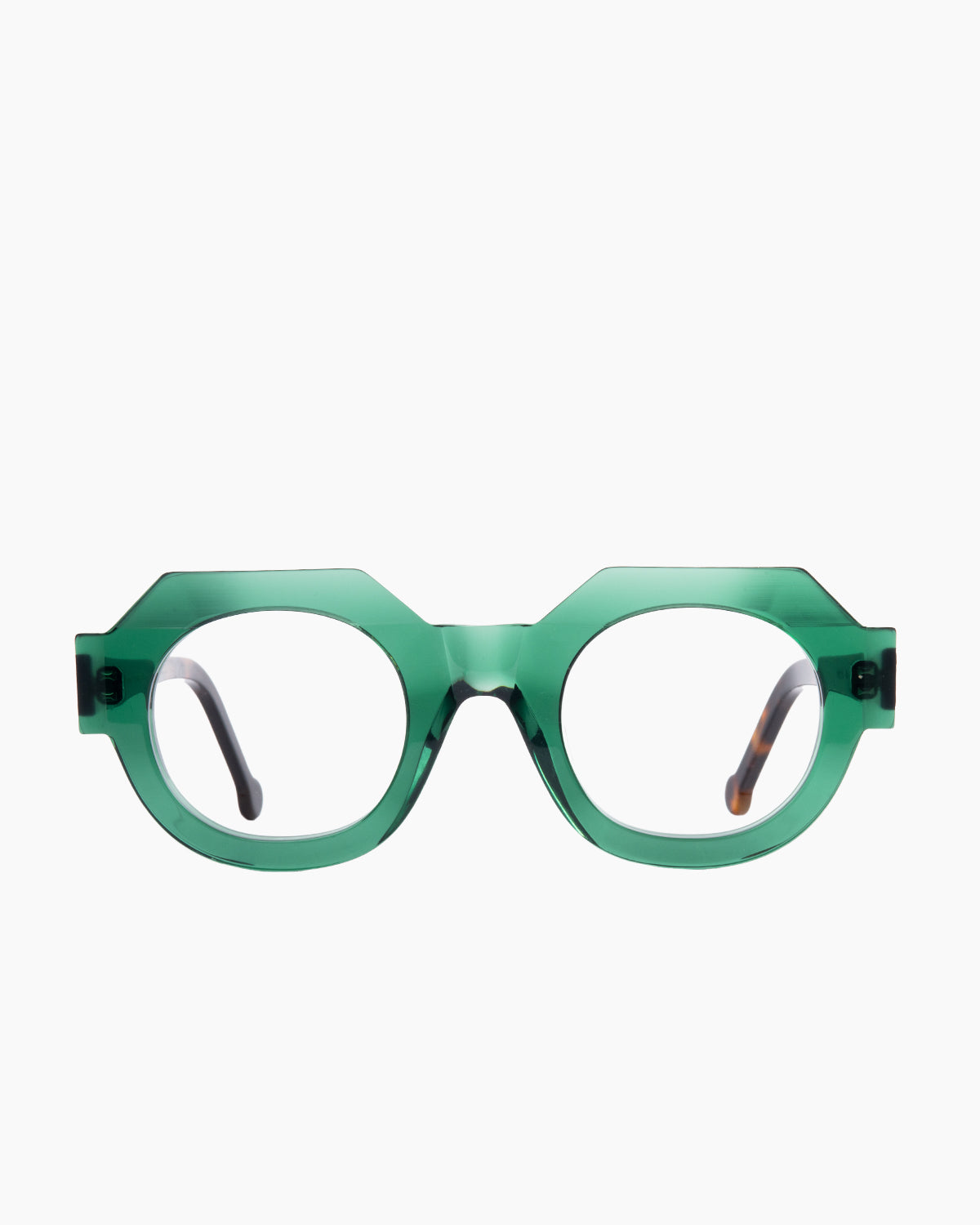 green plastic round eyeglasses by Marie-Sophie Dion model Deltell, front view, lunettes de vue rond couleur Vert
