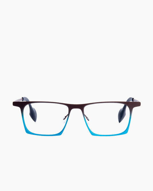blue metal rectangle eyeglasses by Theo model WITSAND, front view, lunettes de vue rectangle couleur Bleu