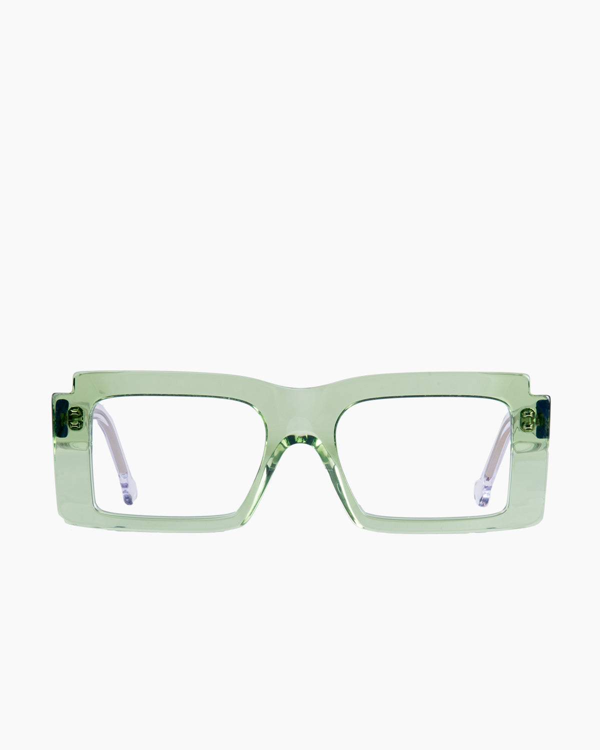 green plastic rectangle eyeglasses by Marie-Sophie Dion model Léveillé, front view, lunettes de vue rectangle couleur Vert