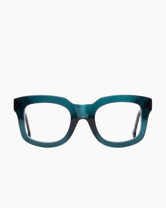 green plastic rectangle eyeglasses by Marie-Sophie Dion model Jacques, front view, lunettes de vue rectangle couleur vert